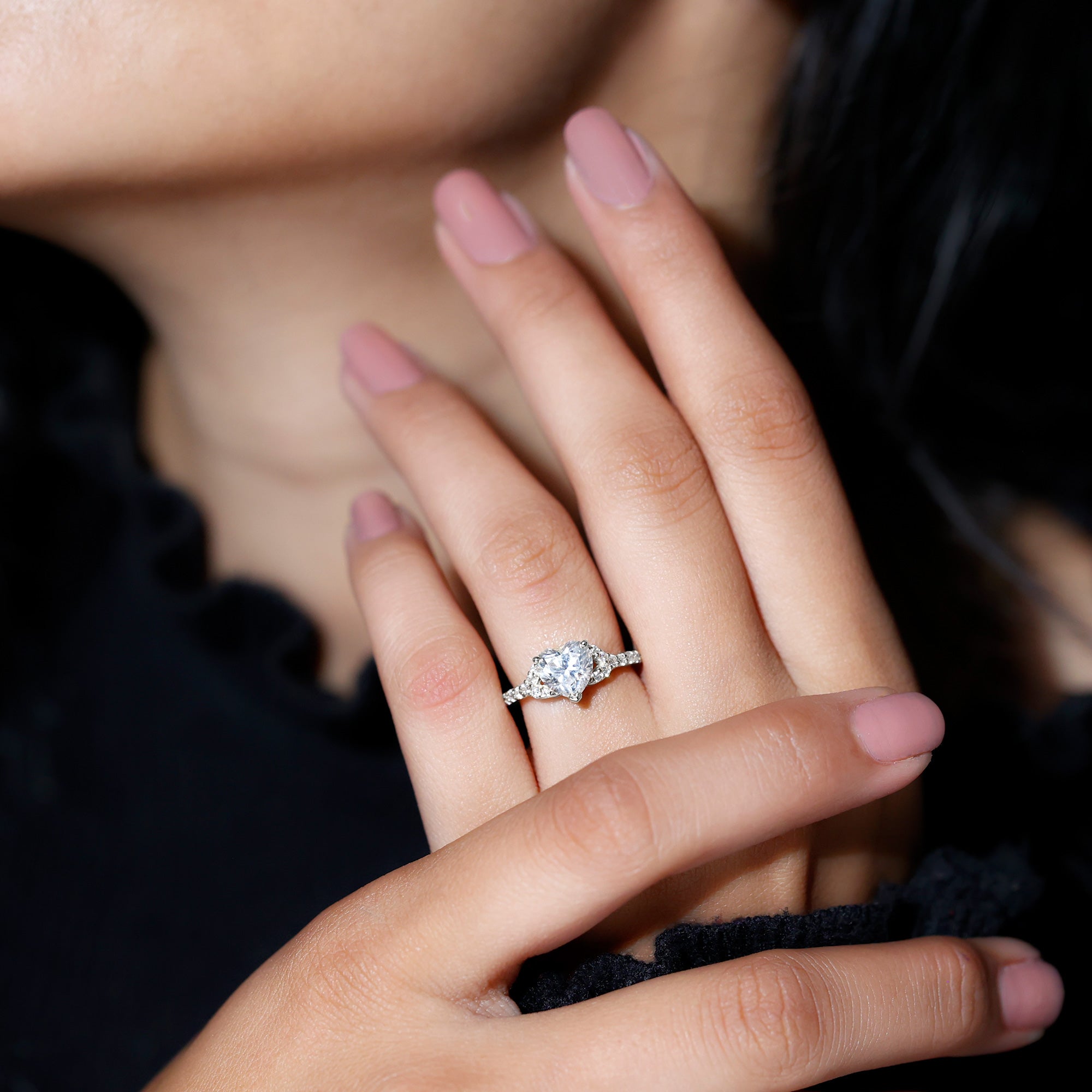 Certified 7mm Diamond Heart Solitaire Ring For Her Lab - ( EF-VS ) - Rosec Jewels