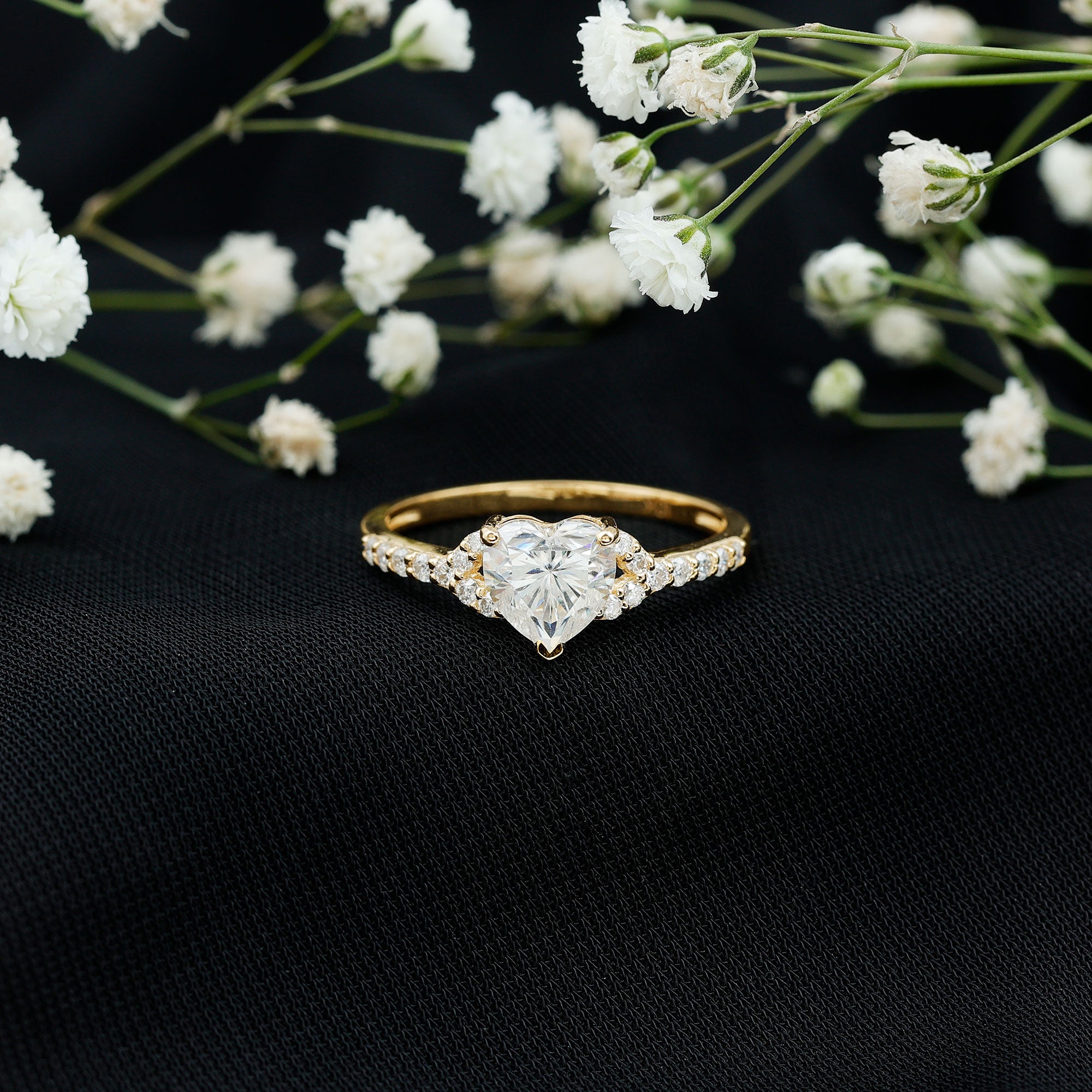 Certified 7mm Diamond Heart Solitaire Ring For Her Lab - ( EF-VS ) - Rosec Jewels