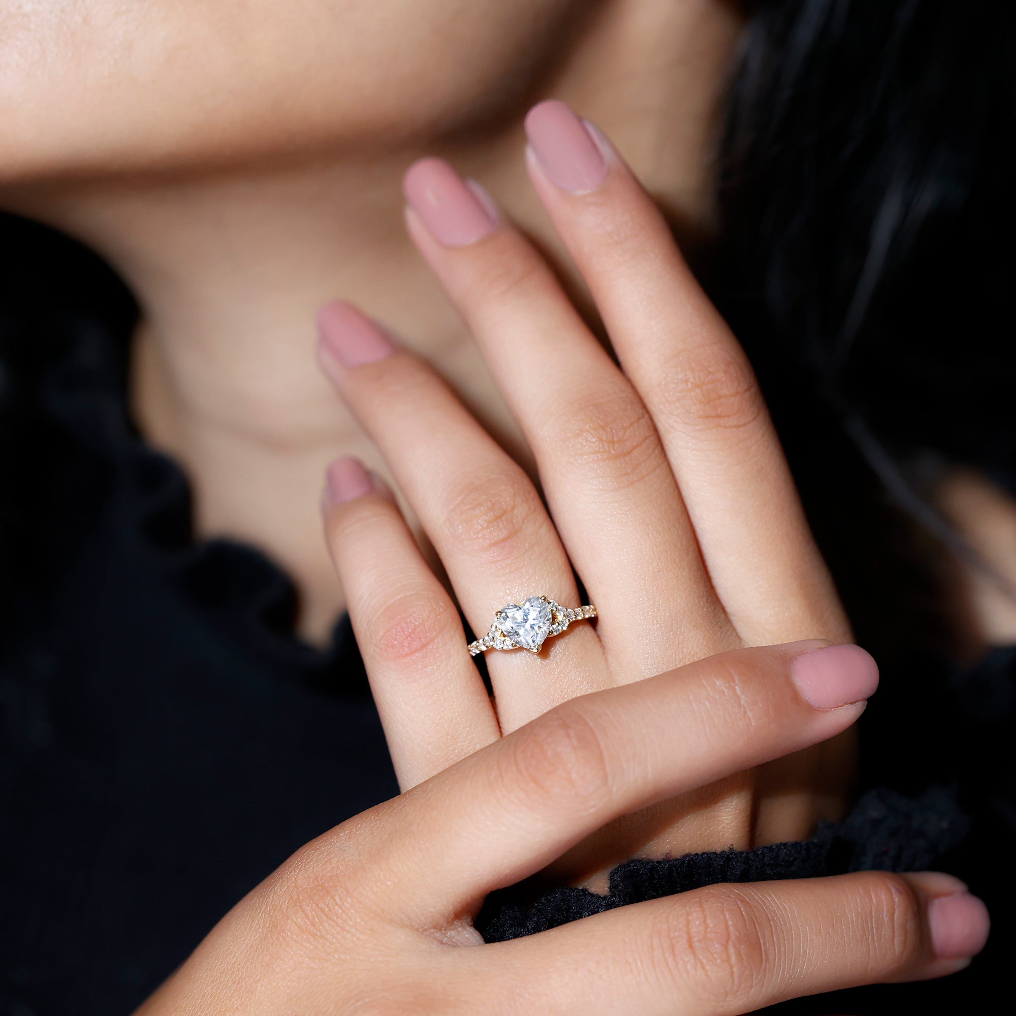 Certified 7mm Diamond Heart Solitaire Ring For Her Lab - ( EF-VS ) - Rosec Jewels