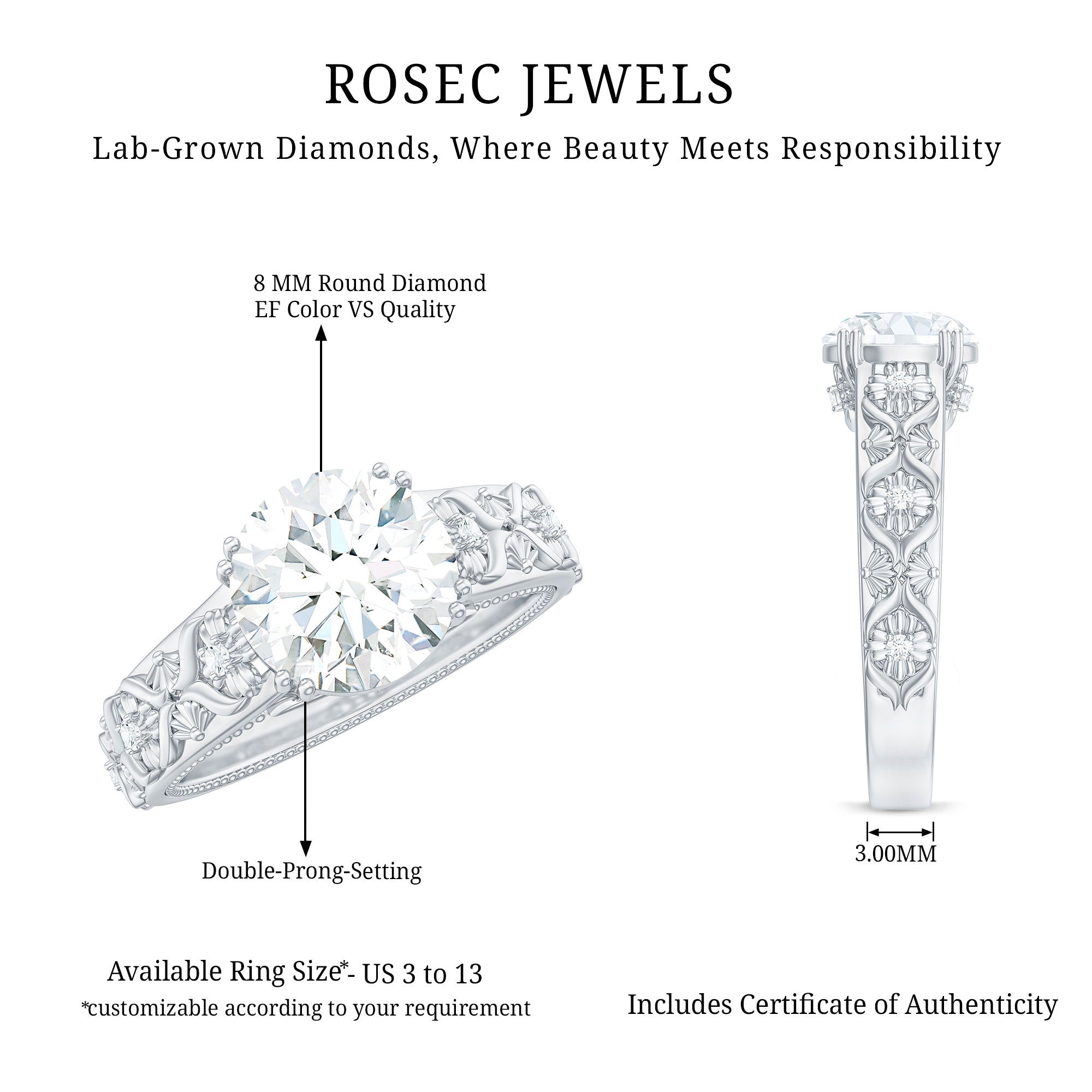 Rosec Jewels-Lab Grown Diamond Antique Looking Engagement Ring