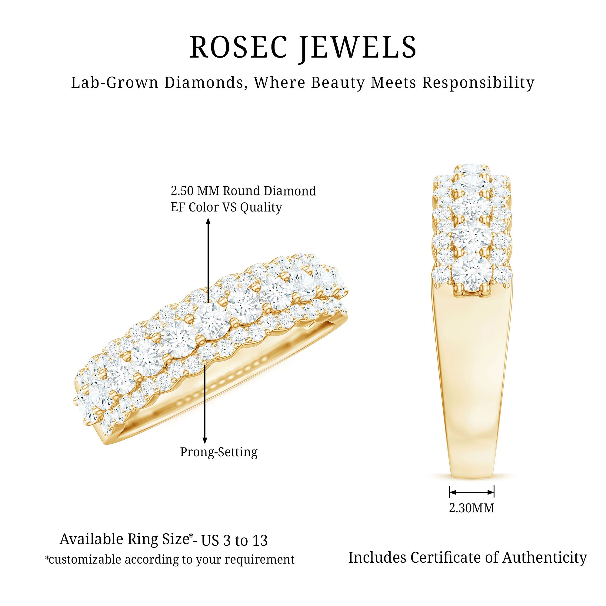 Certified Diamond Half Eternity Anniversary Ring Lab - ( EF-VS ) - Rosec Jewels