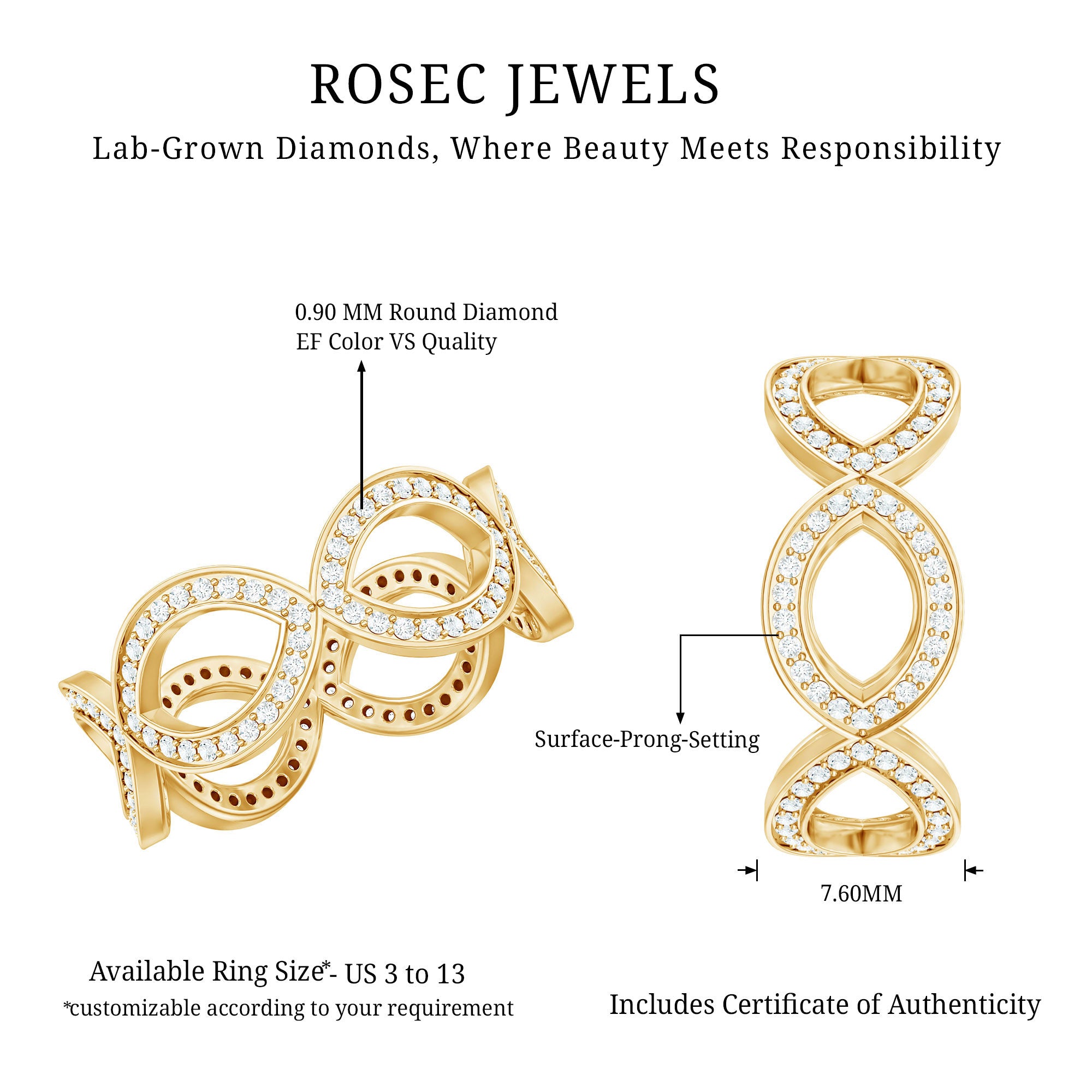 Rosec Jewels-Lab Created Diamond Infinity Band Ring for Women