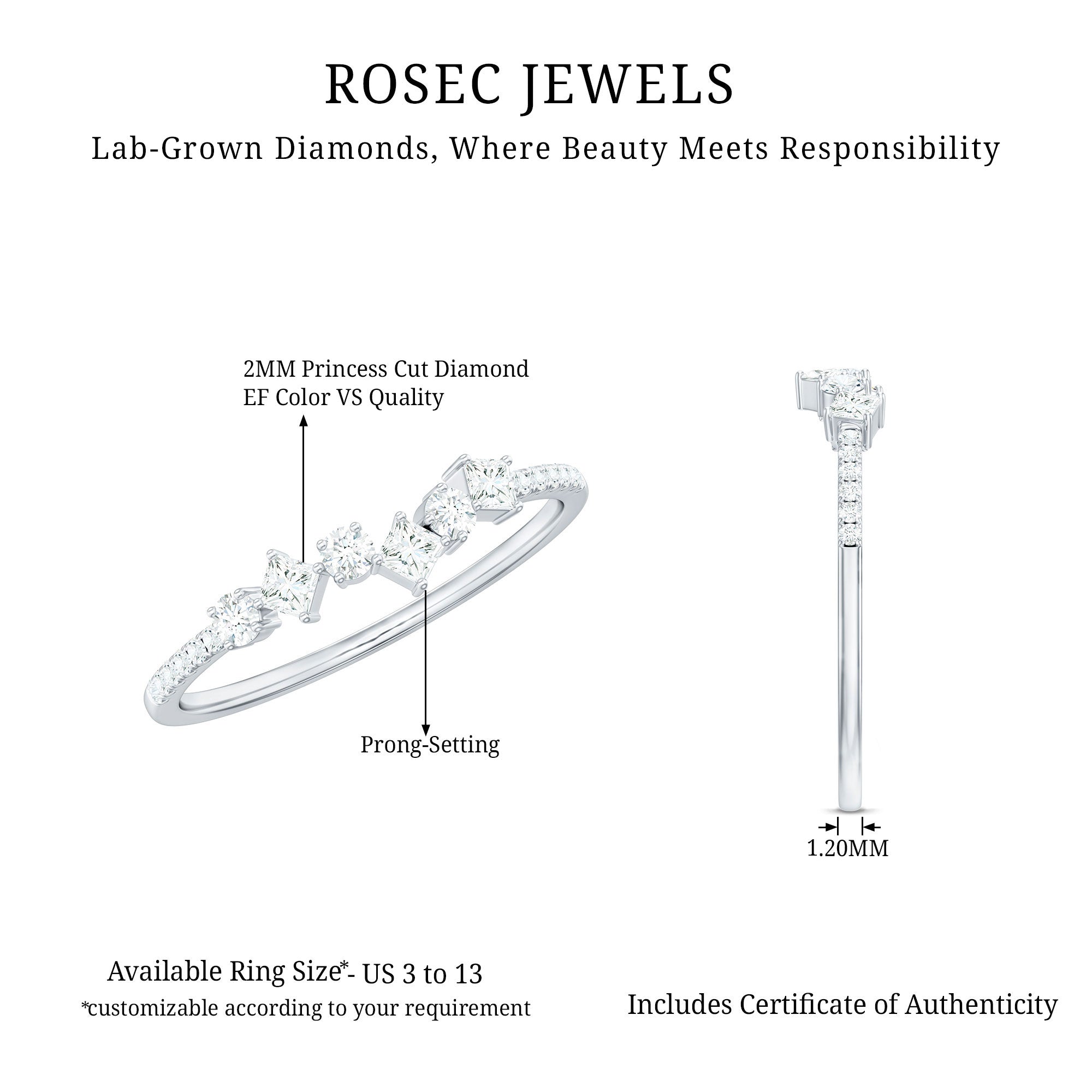 Rosec Jewels-Minimalist Lab Grown Diamond Half Eternity Ring