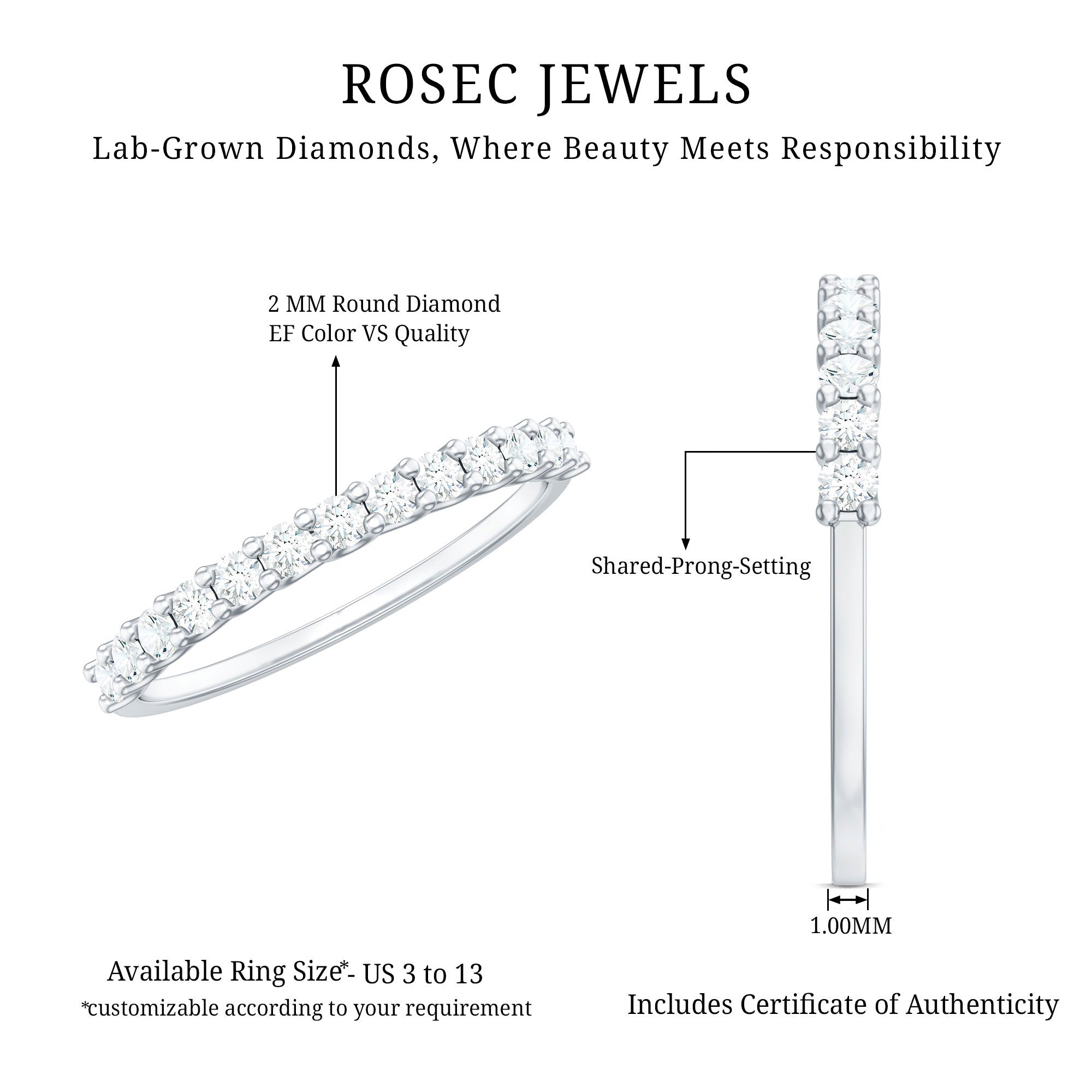 Rosec Jewels-Lab Grown Diamond Eternity Stackable Ring