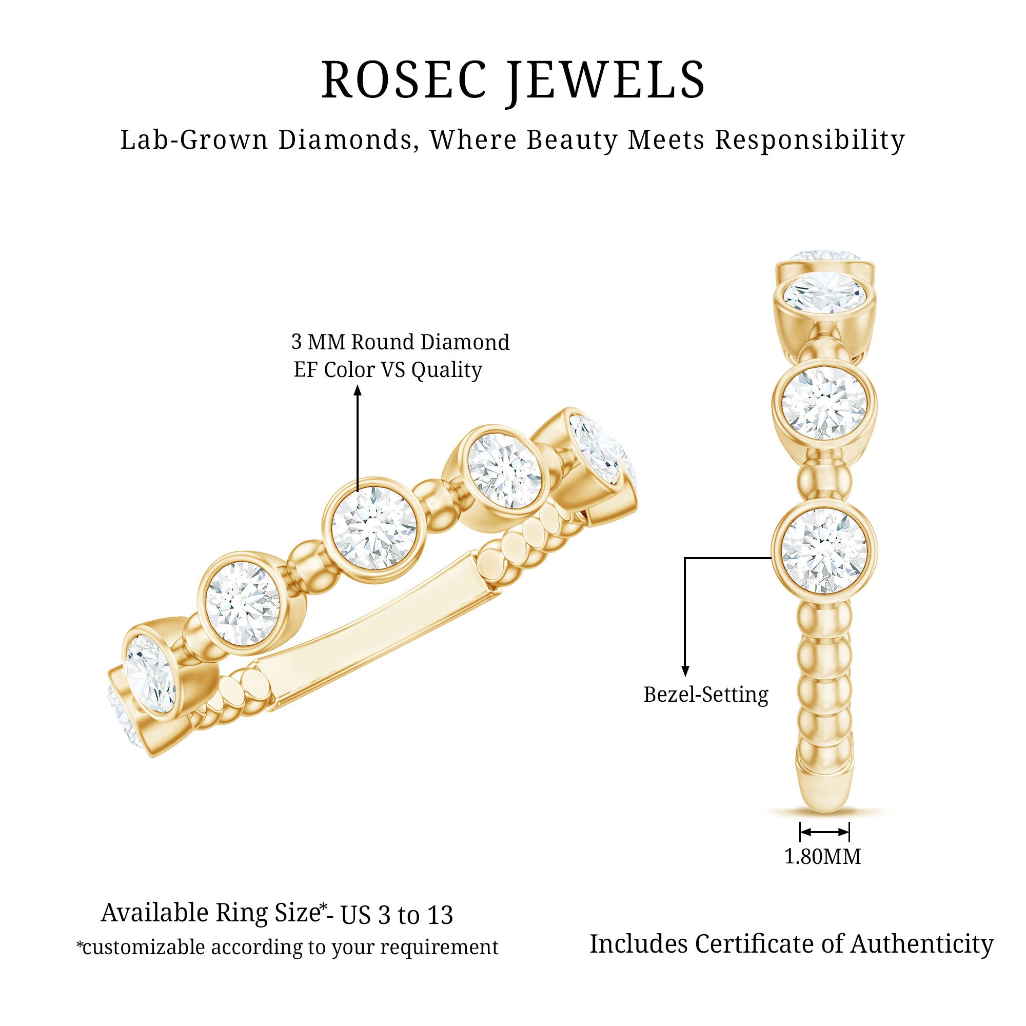 Rosec Jewels-Bezel Set Lab Grown Diamond Wedding Anniversary Band