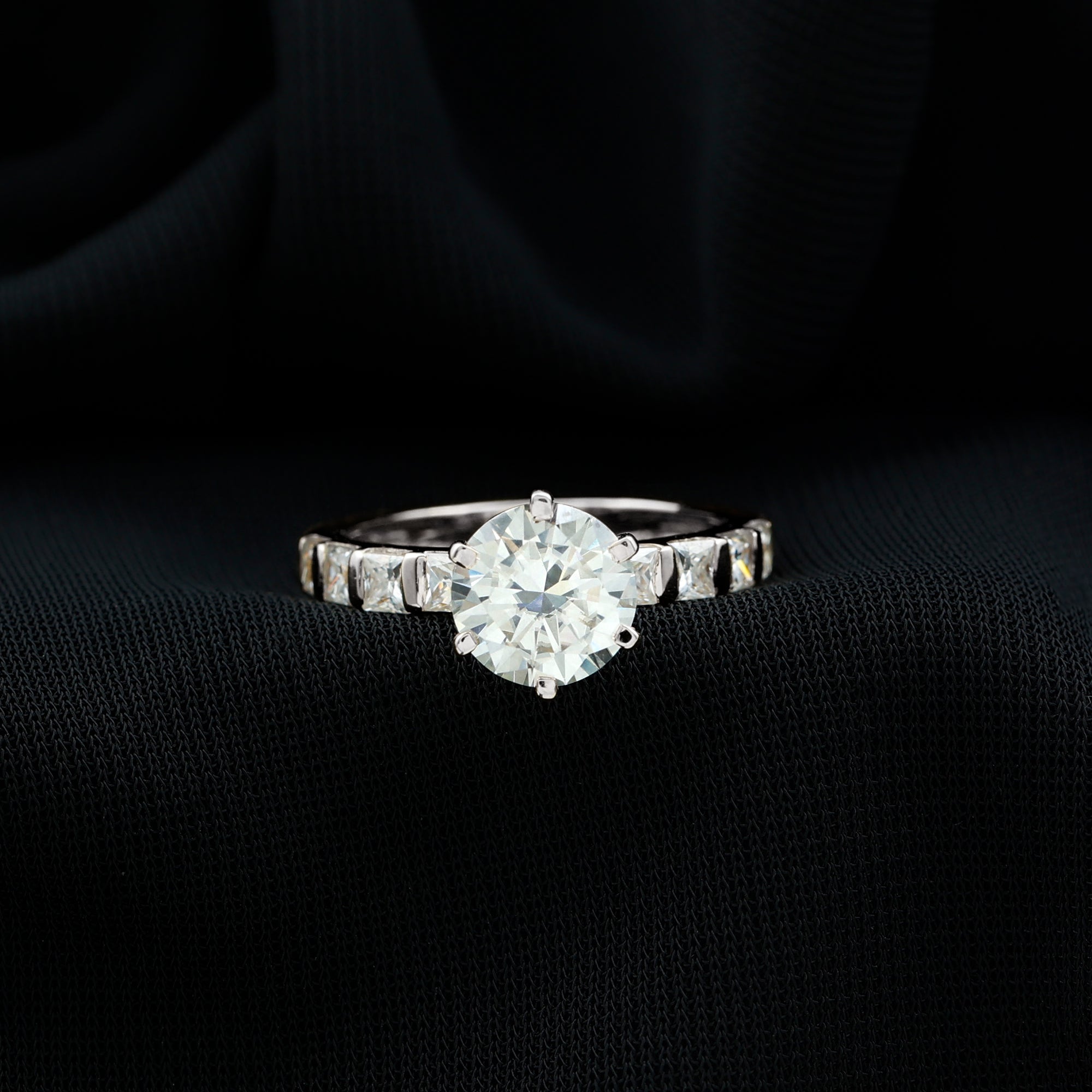 Certified Lab Diamond 8 mm Round Engagement Ring With 6 Prong Lab - ( EF-VS ) - Rosec Jewels