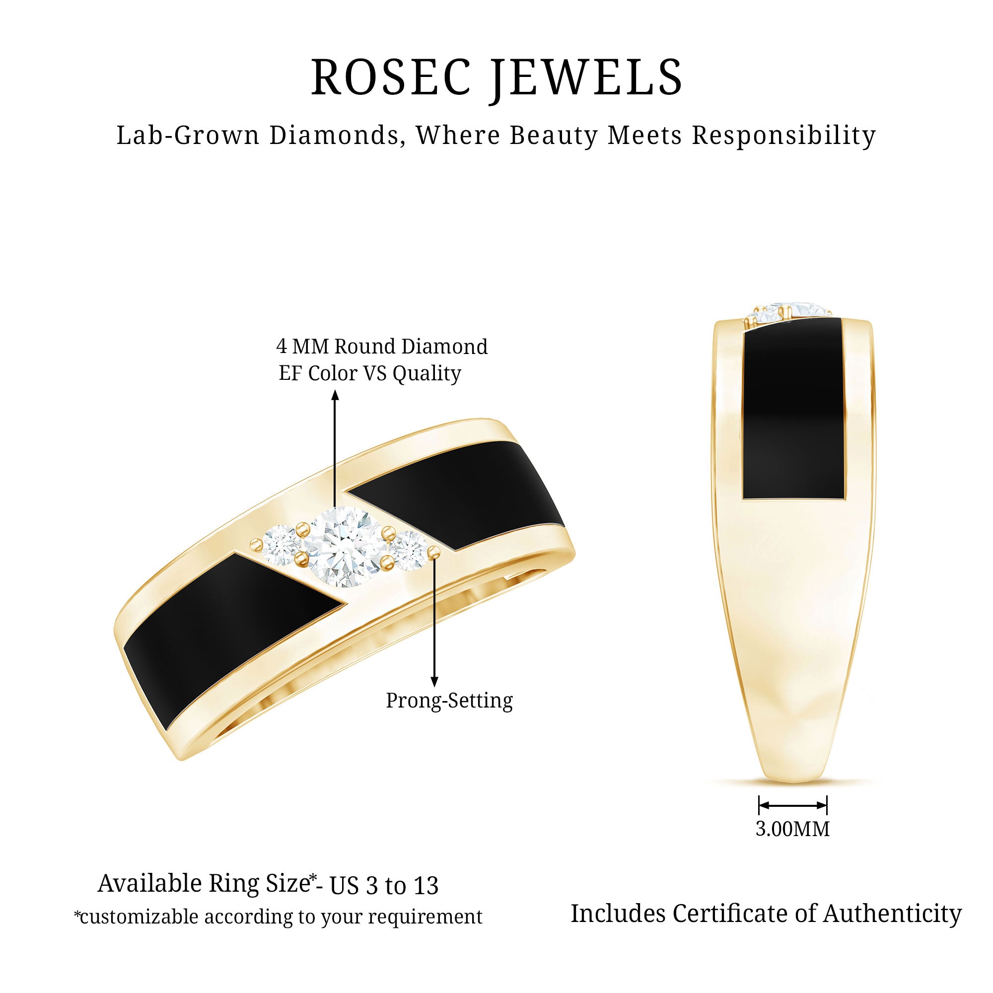 Rosec Jewels-Certified Lab Grown Diamond Mens Wedding Band With Enamel