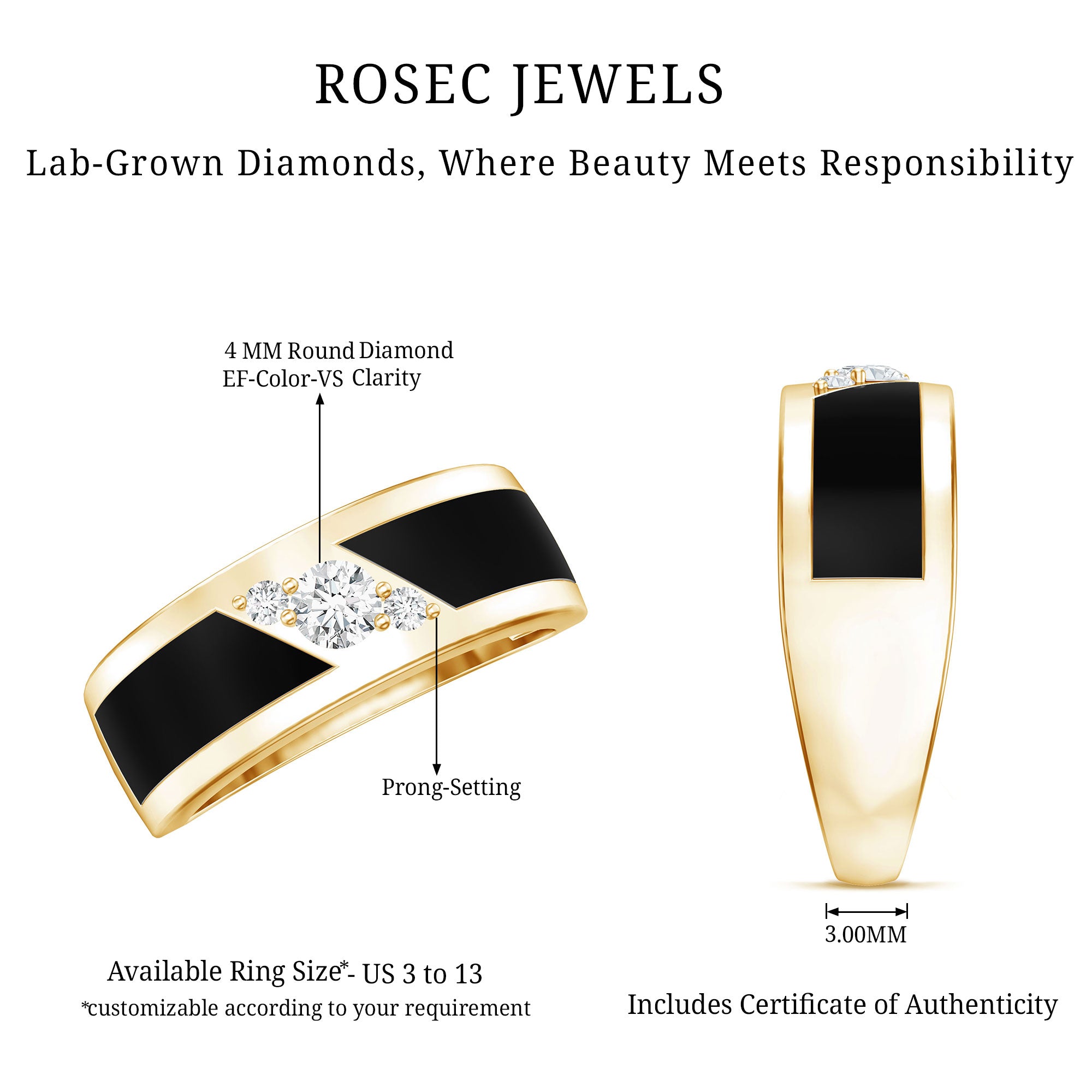 Certified Lab Grown Diamond Mens Wedding Band With Enamel Lab - ( EF-VS ) - Rosec Jewels