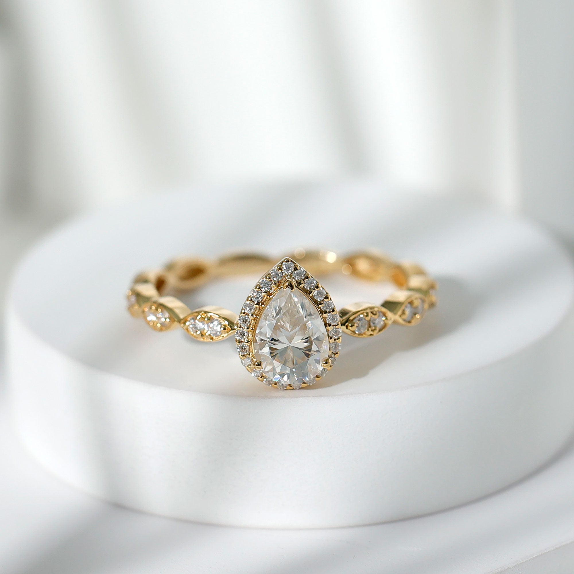 Lab Grown Diamond Teardrop Engagement Ring with Scalloped Shank Lab - ( EF-VS ) - Rosec Jewels