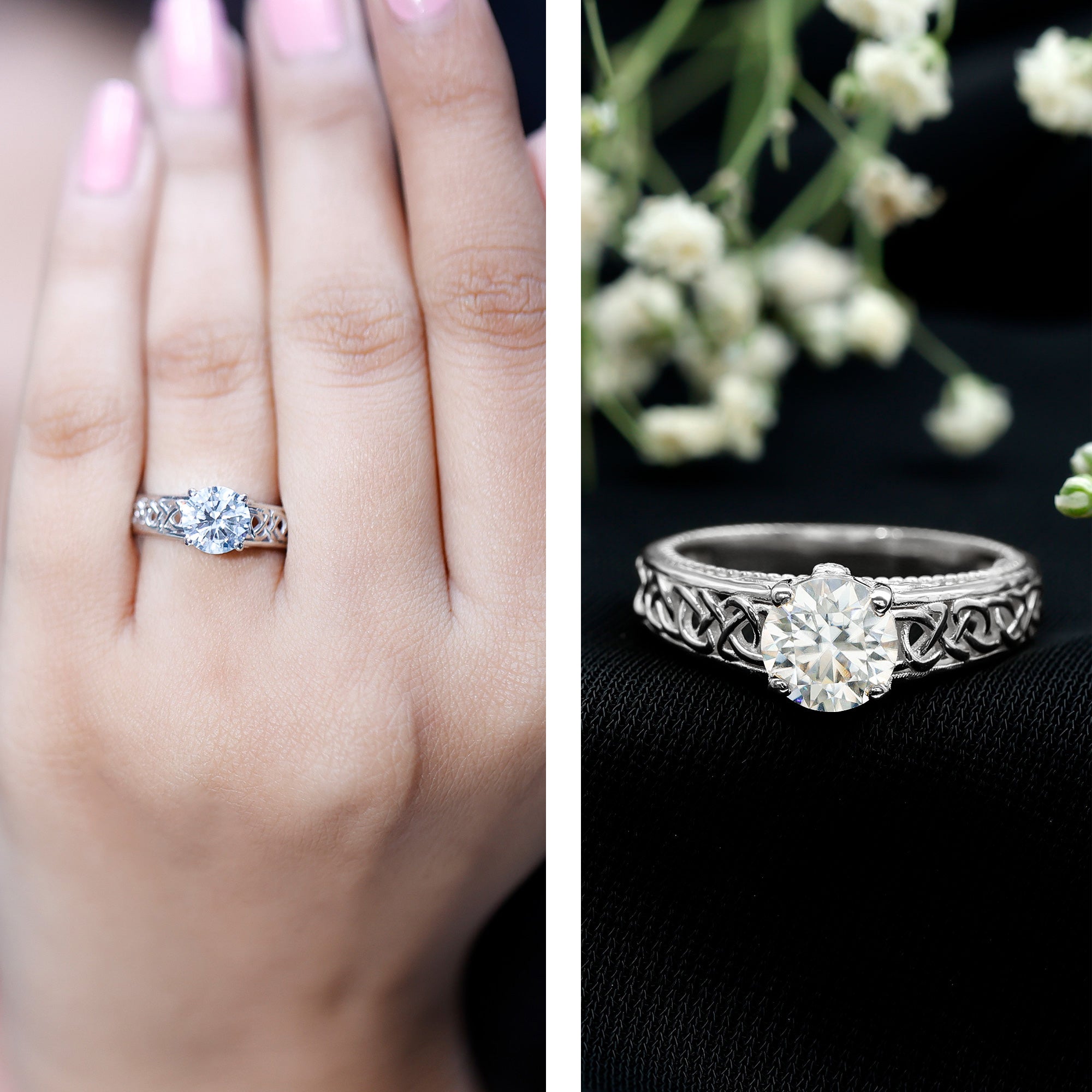 Certified 1.2 Carat Lab Grown Diamond Celtic Design Engagement Ring Lab - ( EF-VS ) - Rosec Jewels