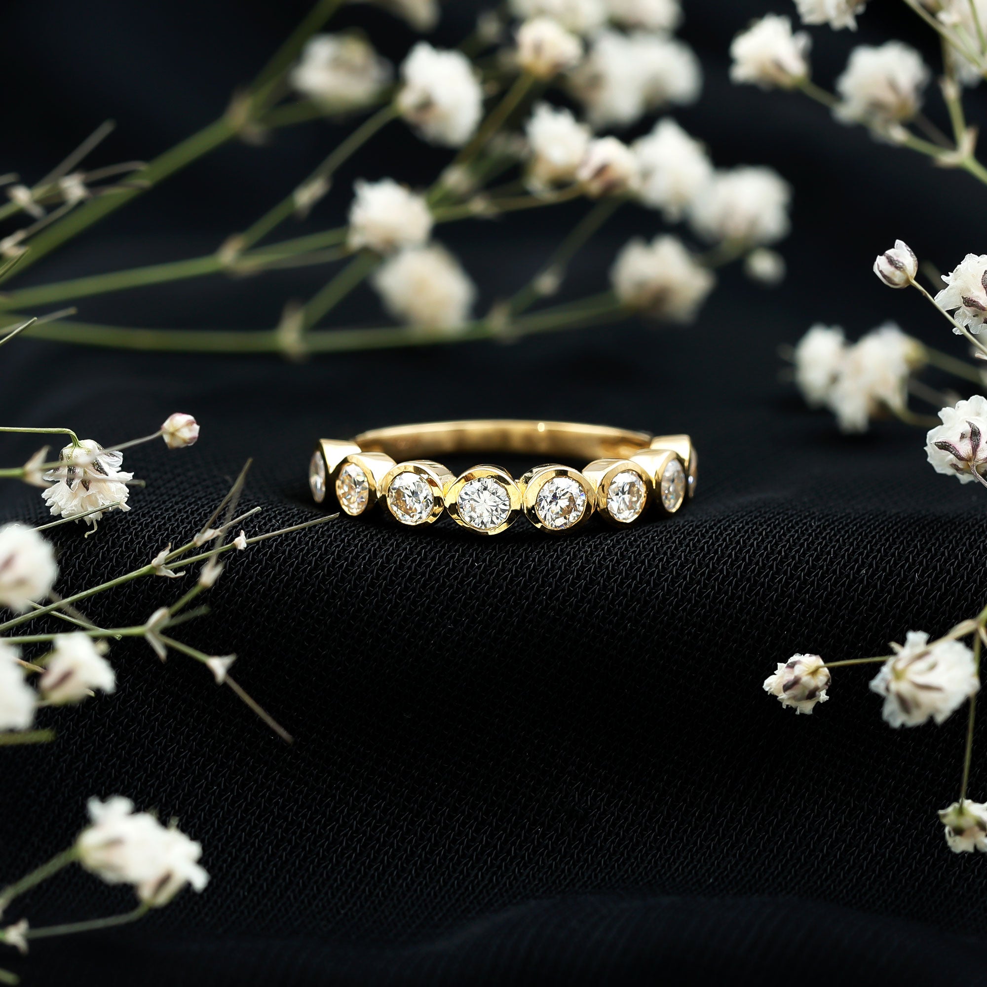 Bezel Set Lab Grown Diamond Semi Eternity Ring for Women Lab - ( EF-VS ) - Rosec Jewels