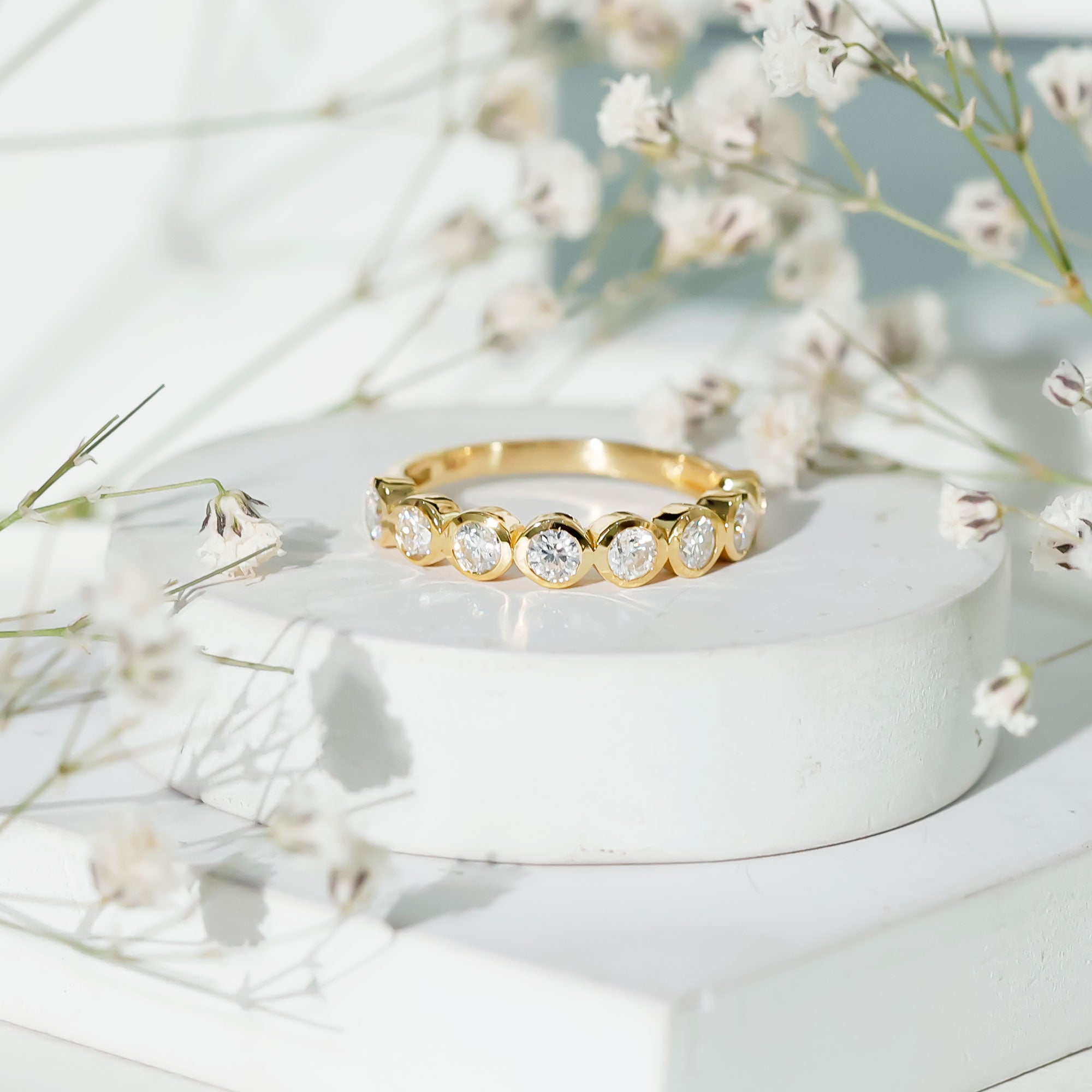 Bezel Set Lab Grown Diamond Semi Eternity Ring for Women Lab - ( EF-VS ) - Rosec Jewels