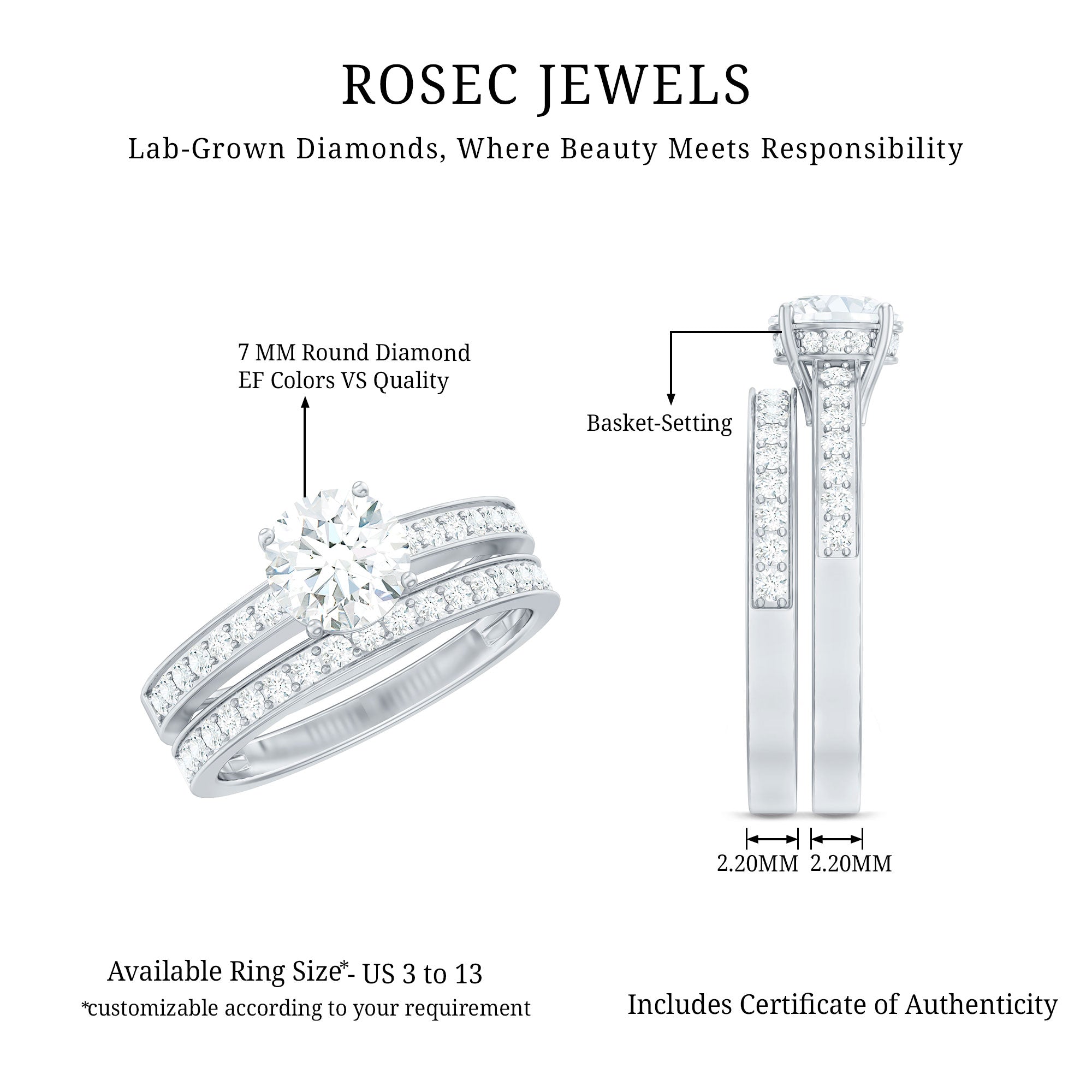Rosec Jewels-Lab Grown Diamond Wedding and Engagement Ring Set