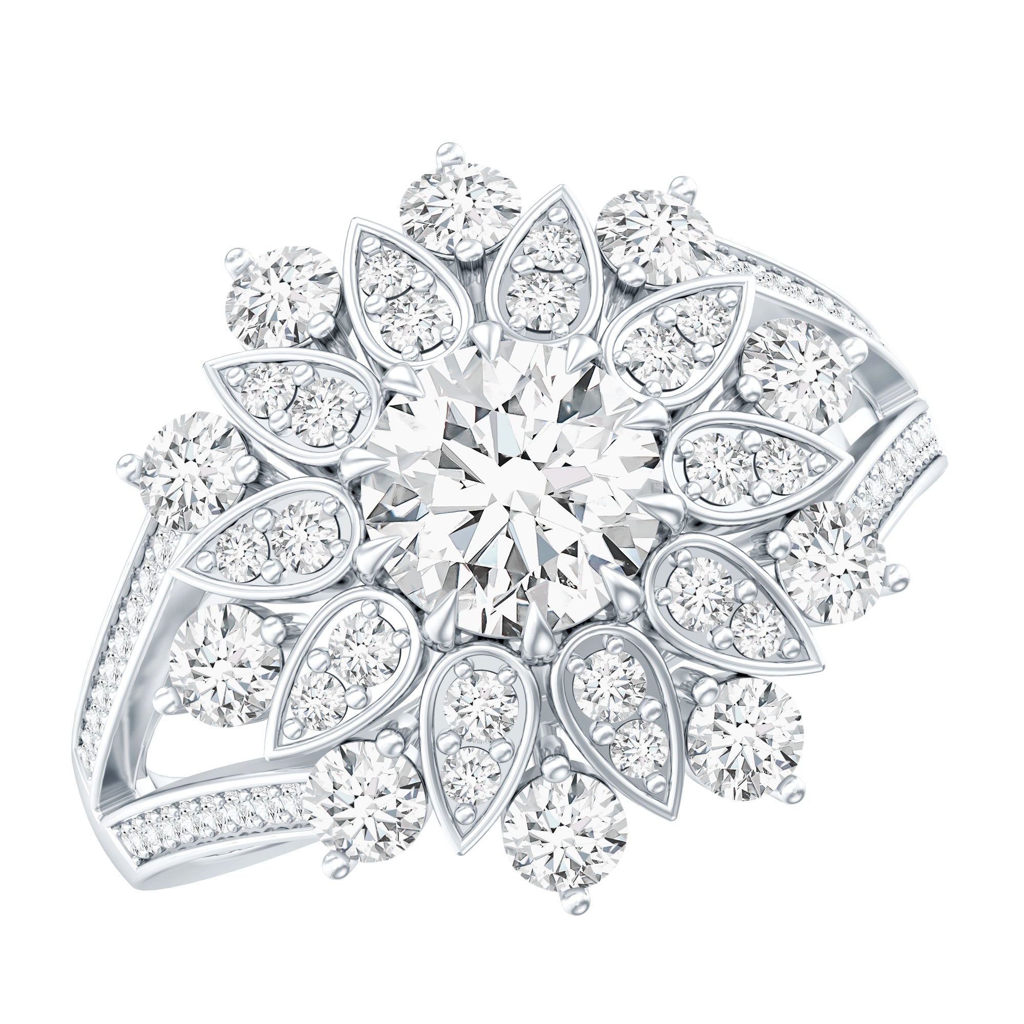 Certified Lab Grown Diamond Flower Engagement Ring for Her Lab - ( EF-VS ) - Rosec Jewels