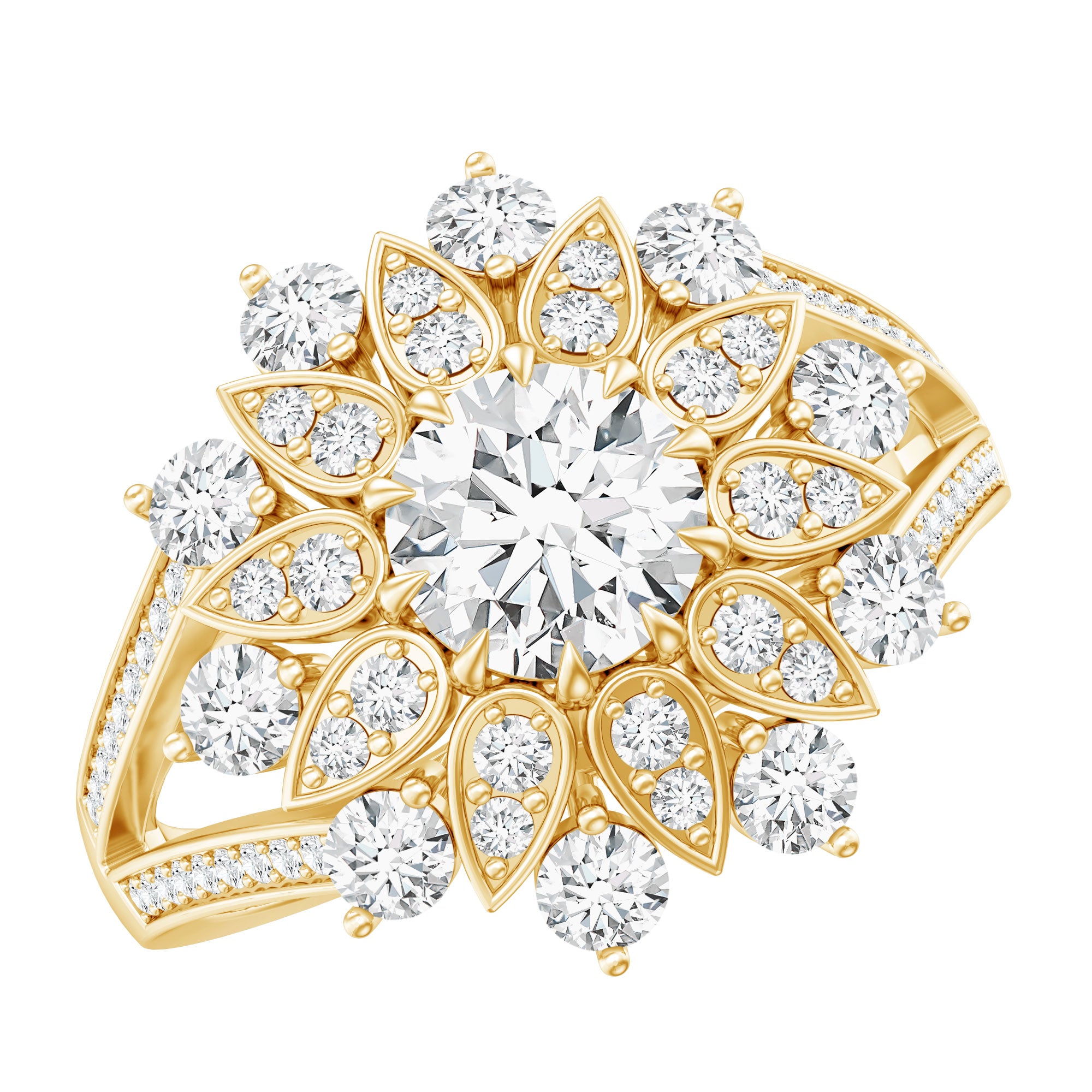 Certified Lab Grown Diamond Flower Engagement Ring for Her Lab - ( EF-VS ) - Rosec Jewels