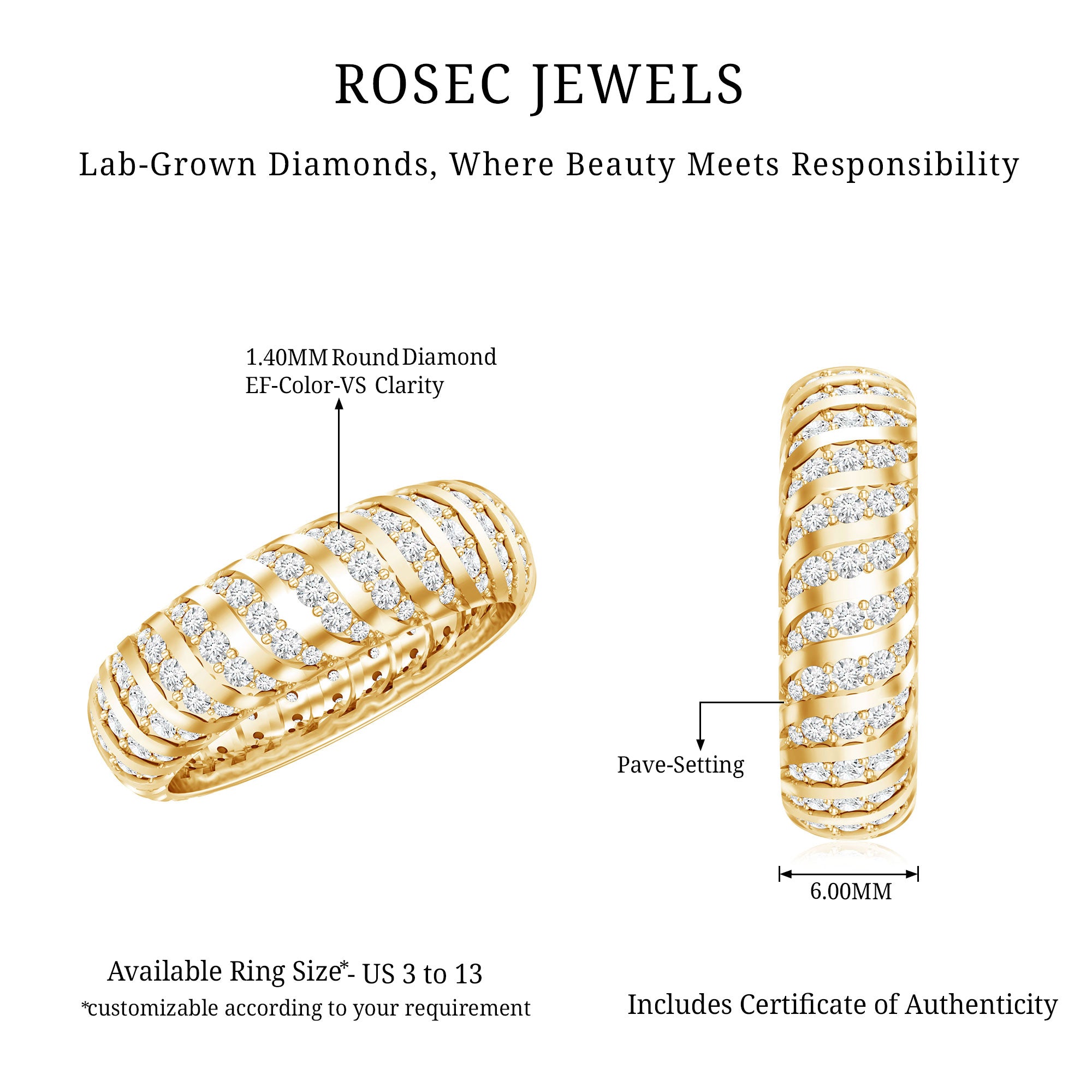 Rosec Jewels-Certified Lab Grown Diamond Wide Wedding Band for Women