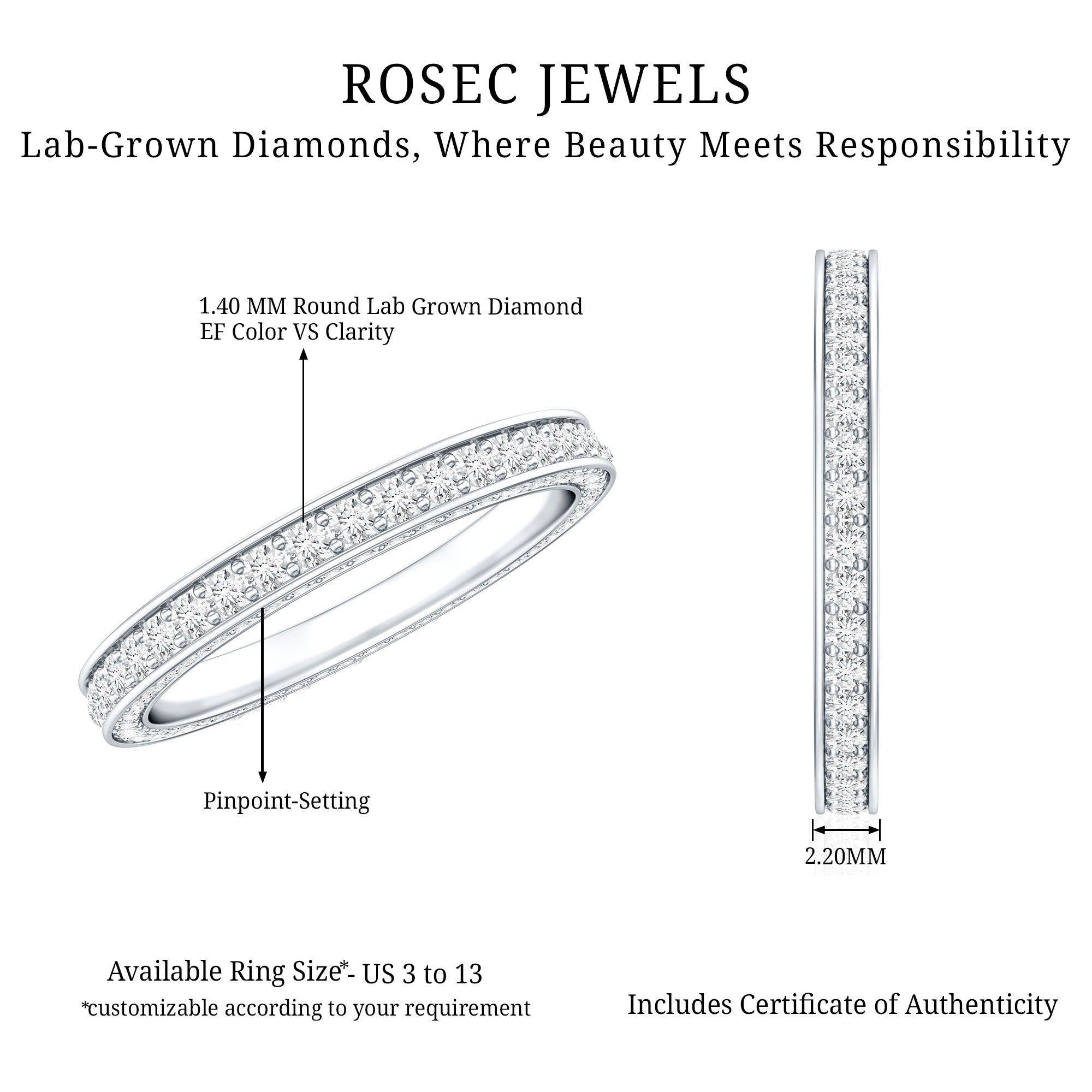 Certified Lab Created Diamond Wedding Bands for Women Lab - ( EF-VS ) - Rosec Jewels