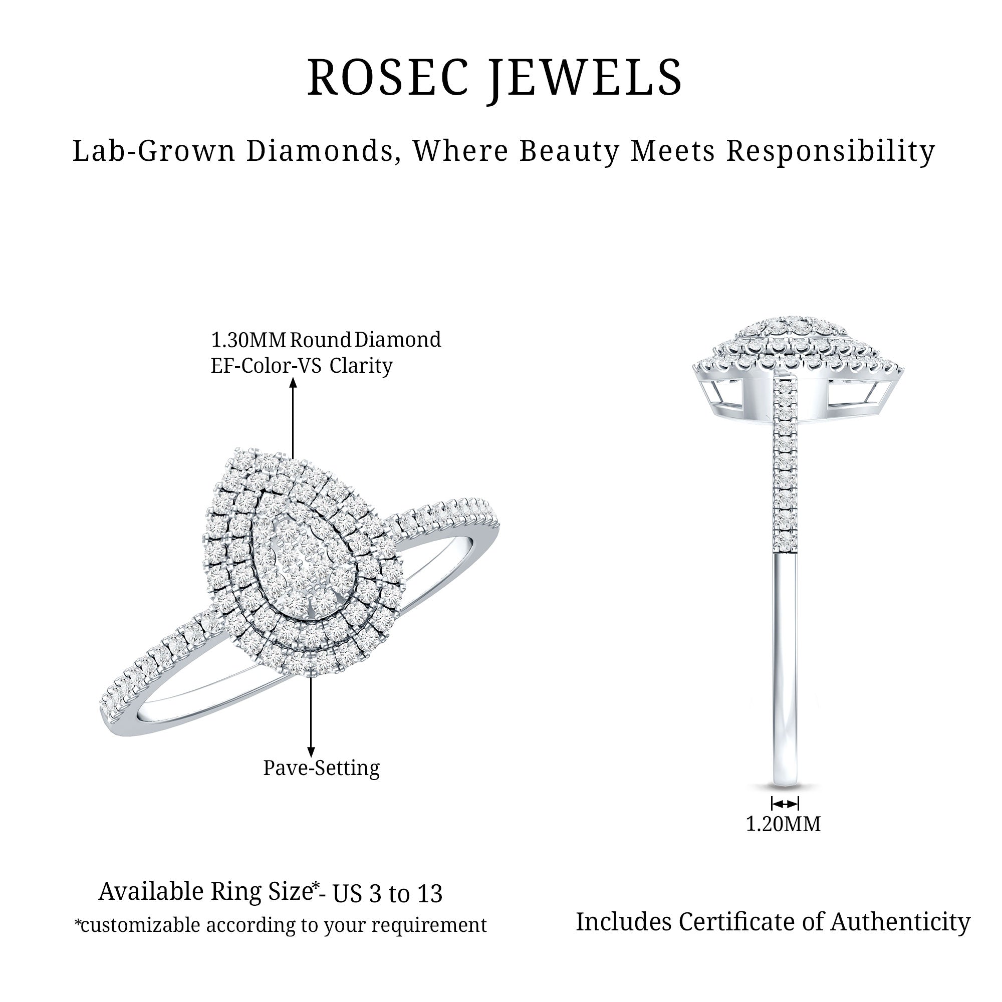 Rosec Jewels-Lab Grown Diamond Pear Shaped Engagement Ring for Her