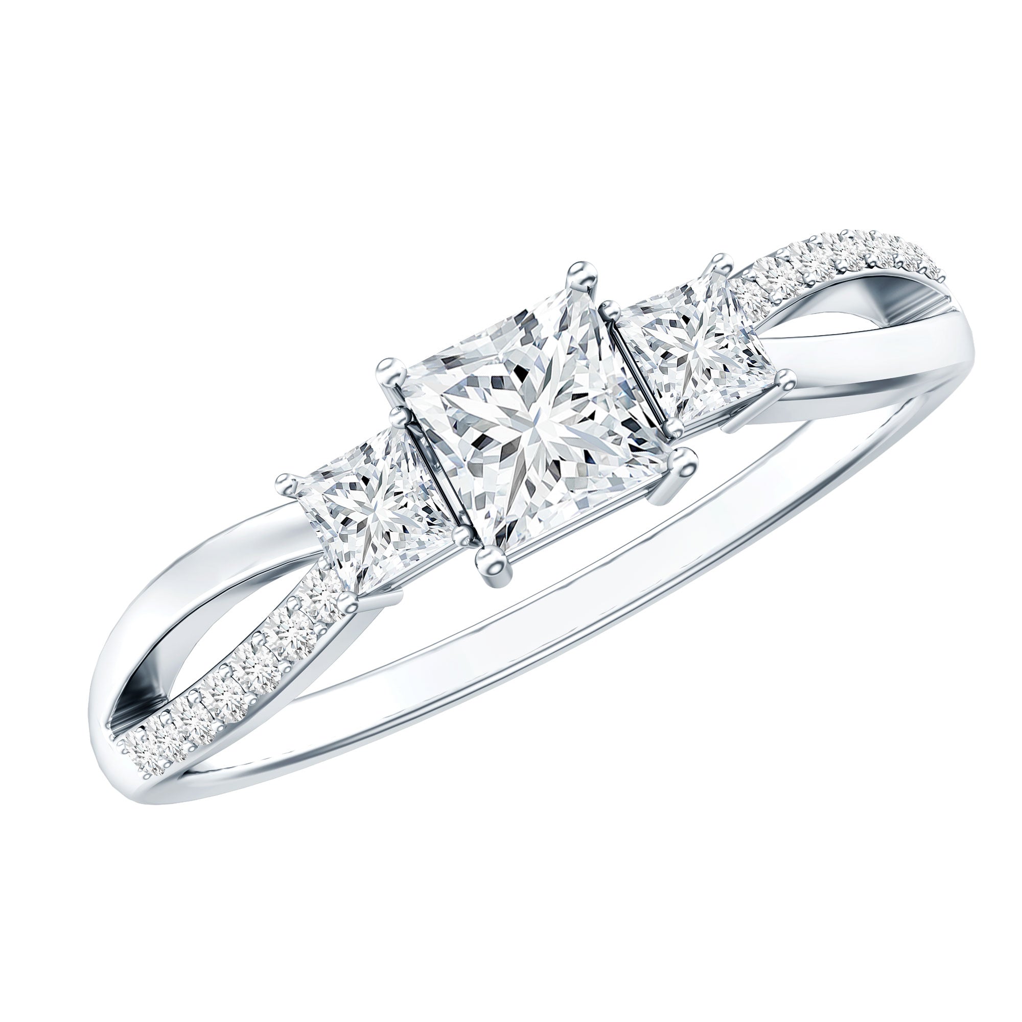 Lab Grown Diamond Three Stone Promise Ring With Split Shank Lab - ( EF-VS ) - Rosec Jewels
