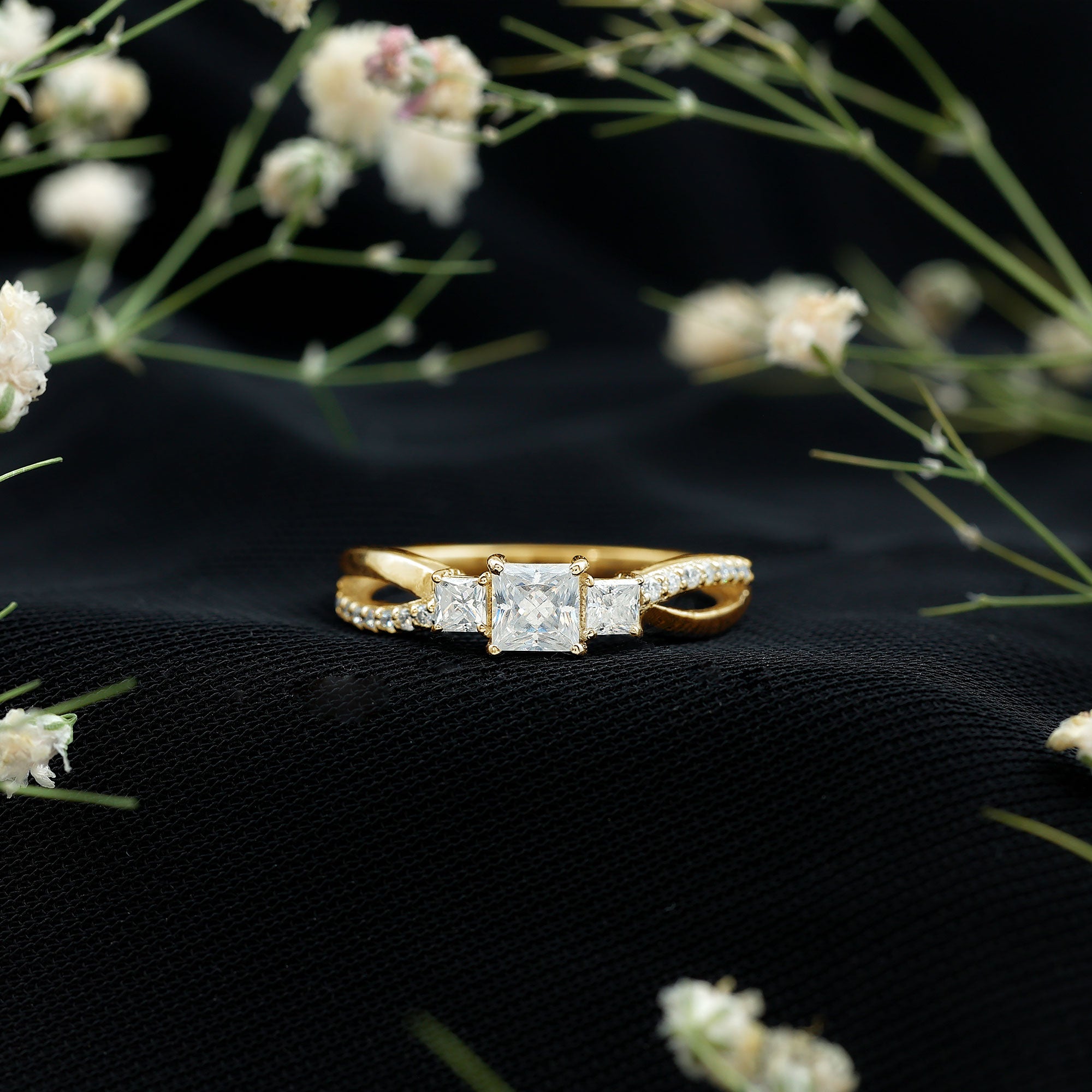 Lab Grown Diamond Three Stone Promise Ring With Split Shank Lab - ( EF-VS ) - Rosec Jewels