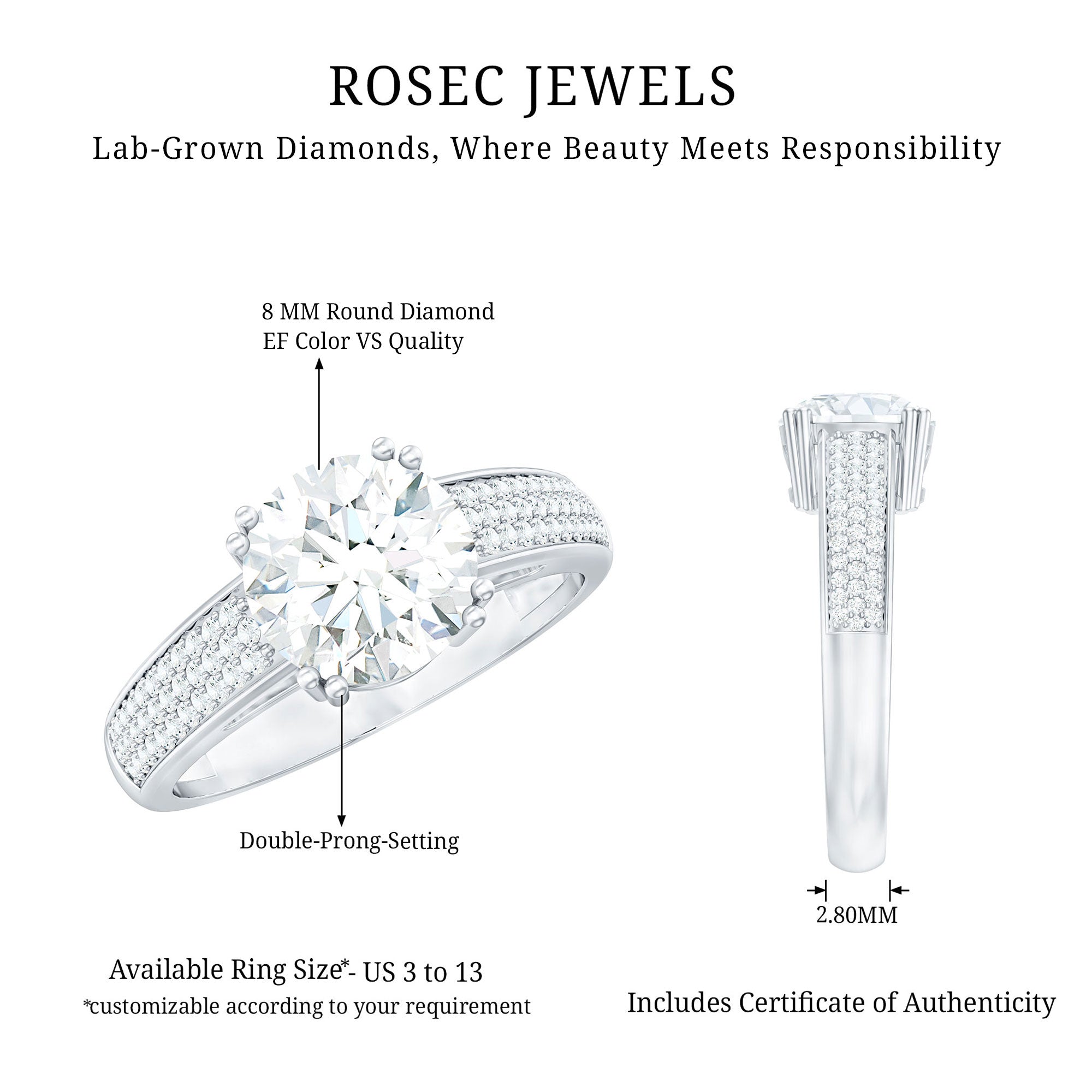 Rosec Jewels-Lab Grown Diamond Engagement Ring With Double Prongs