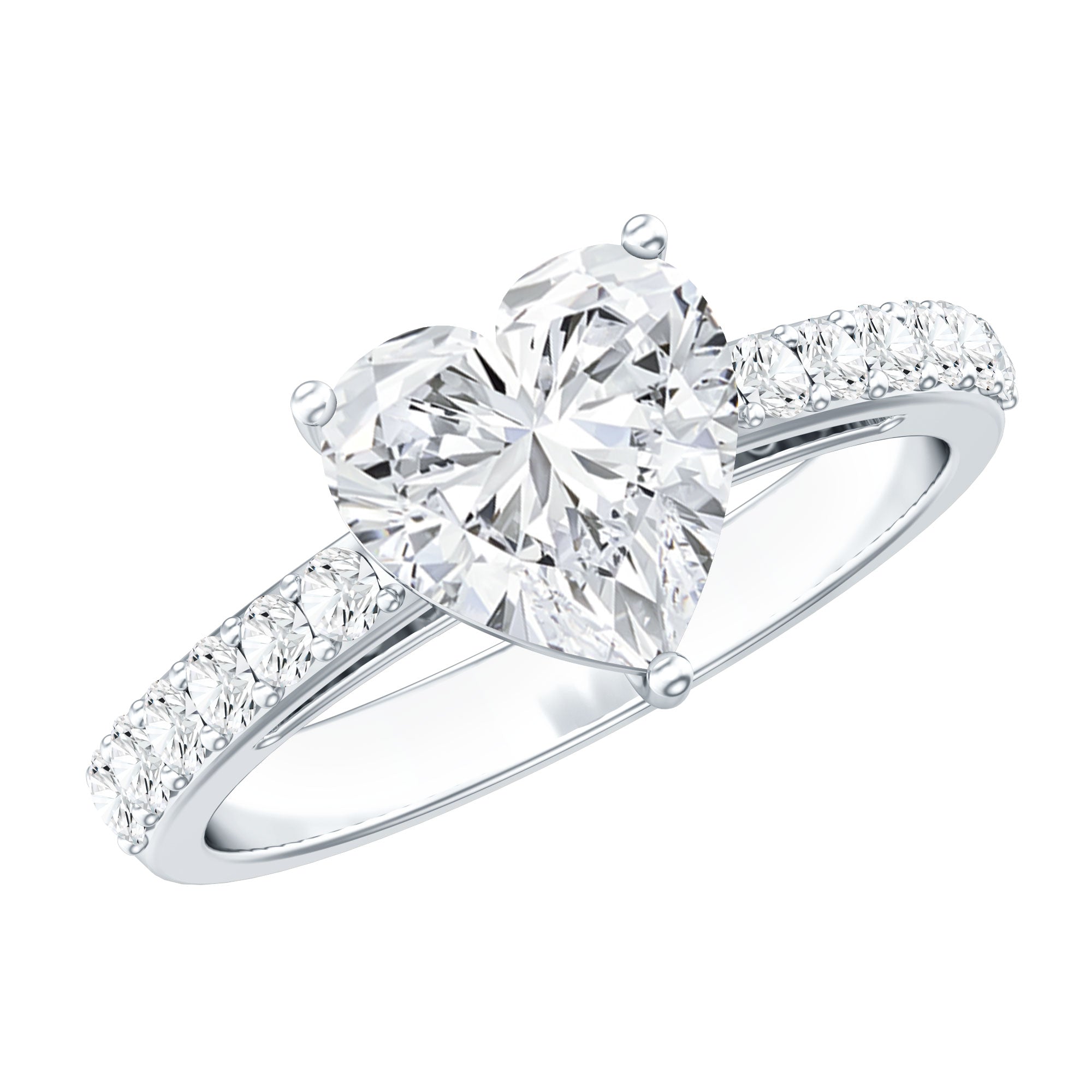 3 Prong Lab Grown Diamond Heart Engagement Ring For Women Lab - ( EF-VS ) - Rosec Jewels