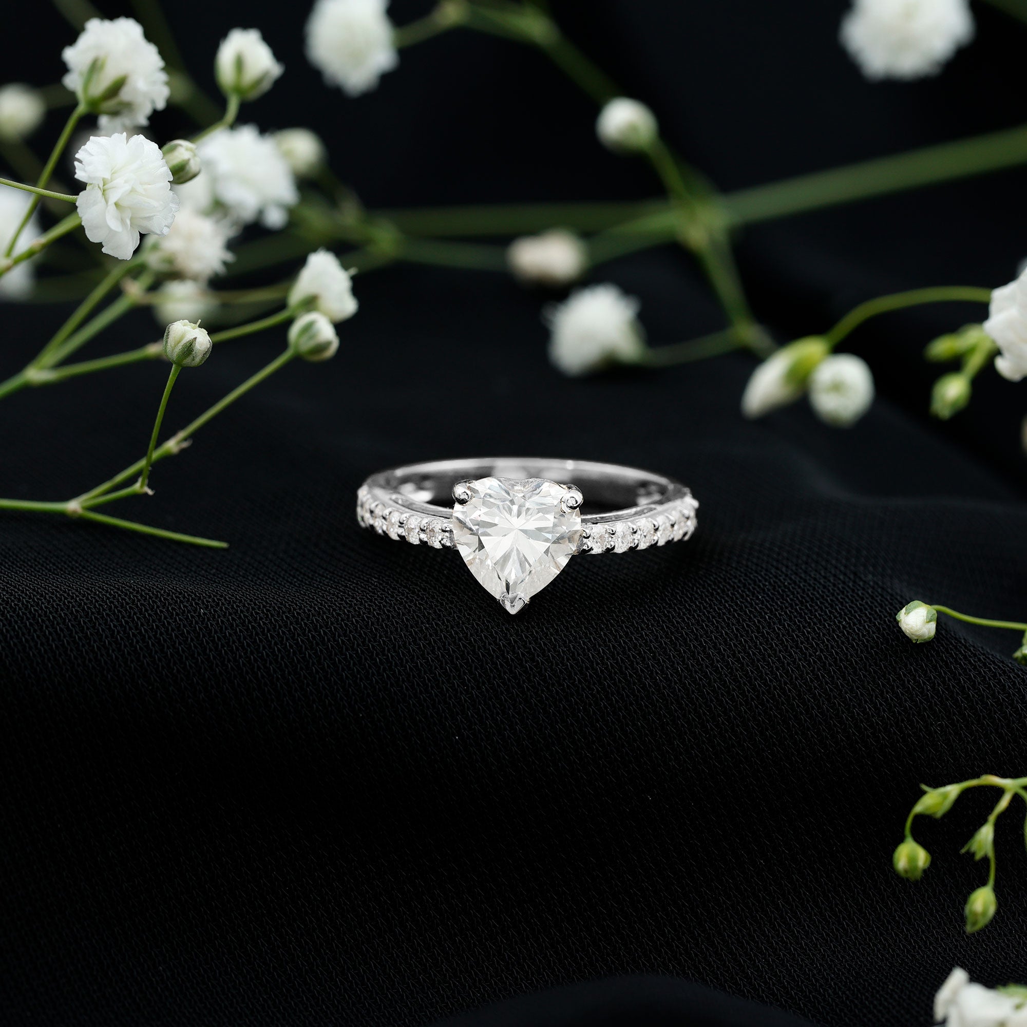 3 Prong Lab Grown Diamond Heart Engagement Ring For Women Lab - ( EF-VS ) - Rosec Jewels