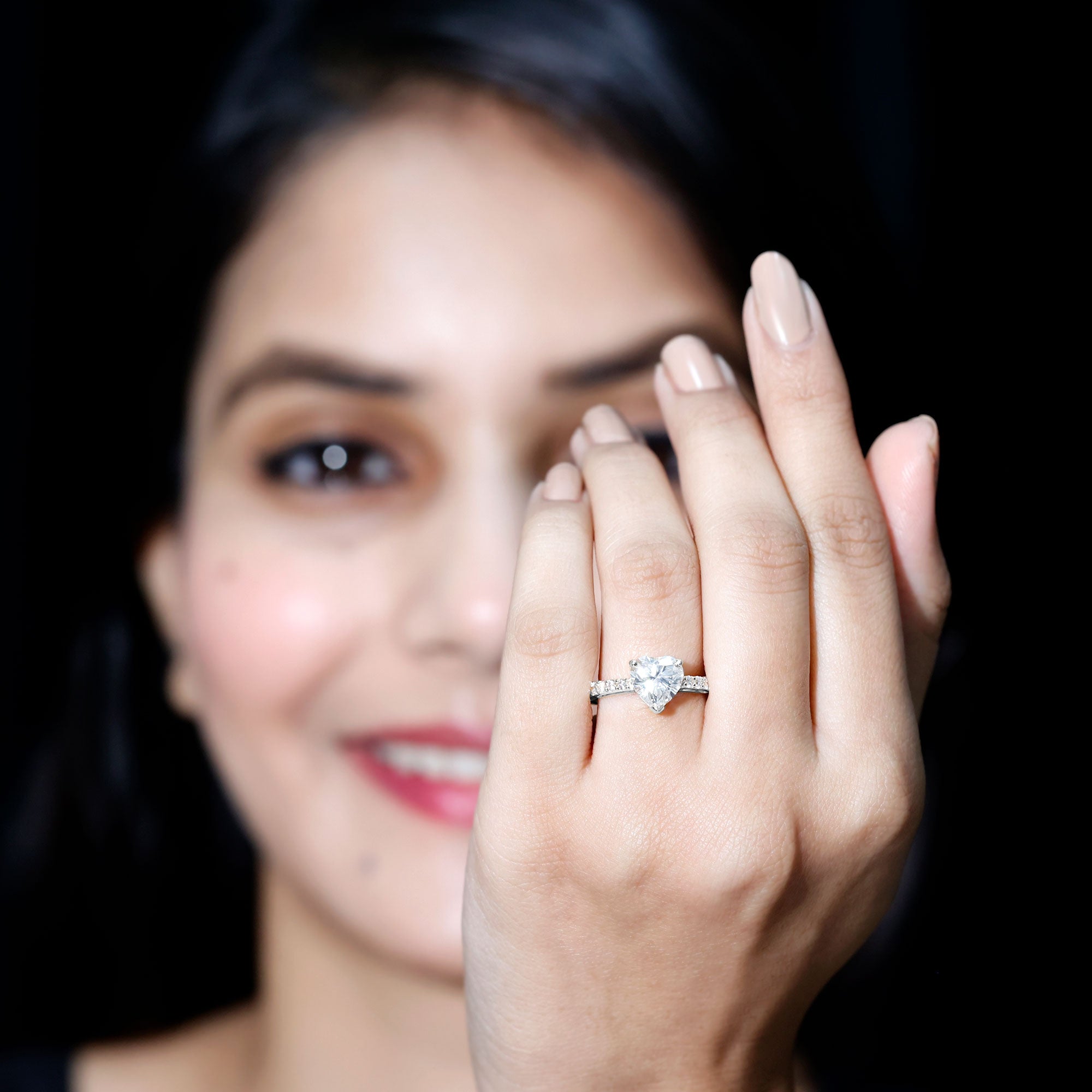 3 Prong Lab Grown Diamond Heart Engagement Ring For Women Lab - ( EF-VS ) - Rosec Jewels