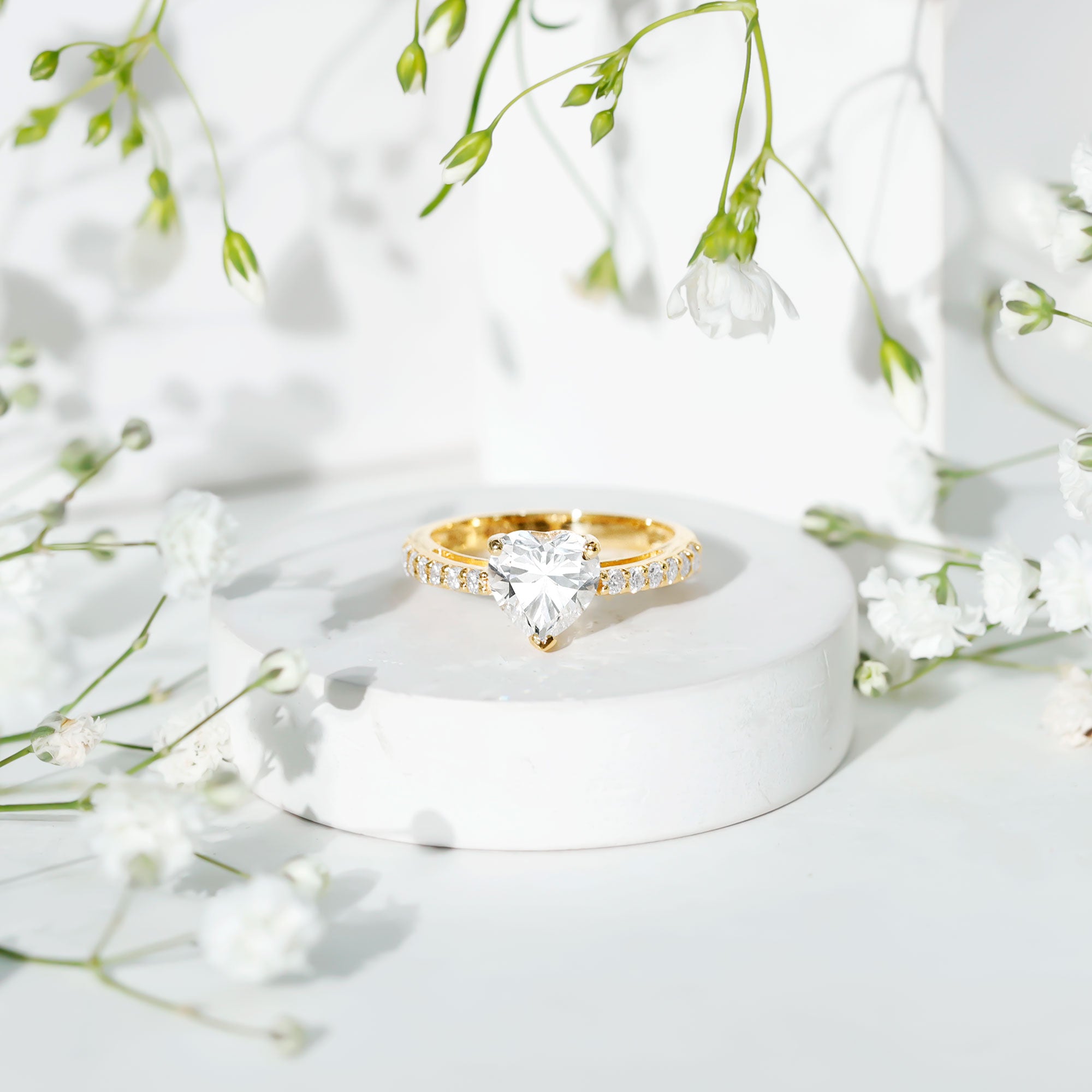 3 Prong Lab Grown Diamond Heart Engagement Ring For Women Lab - ( EF-VS ) - Rosec Jewels