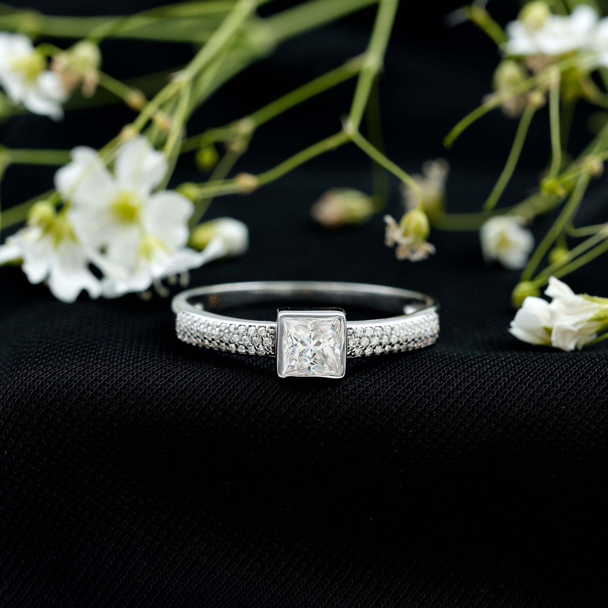 Rosec Jewels-Princess Cut Lab Grown Diamond Bezel Set Engagement Ring