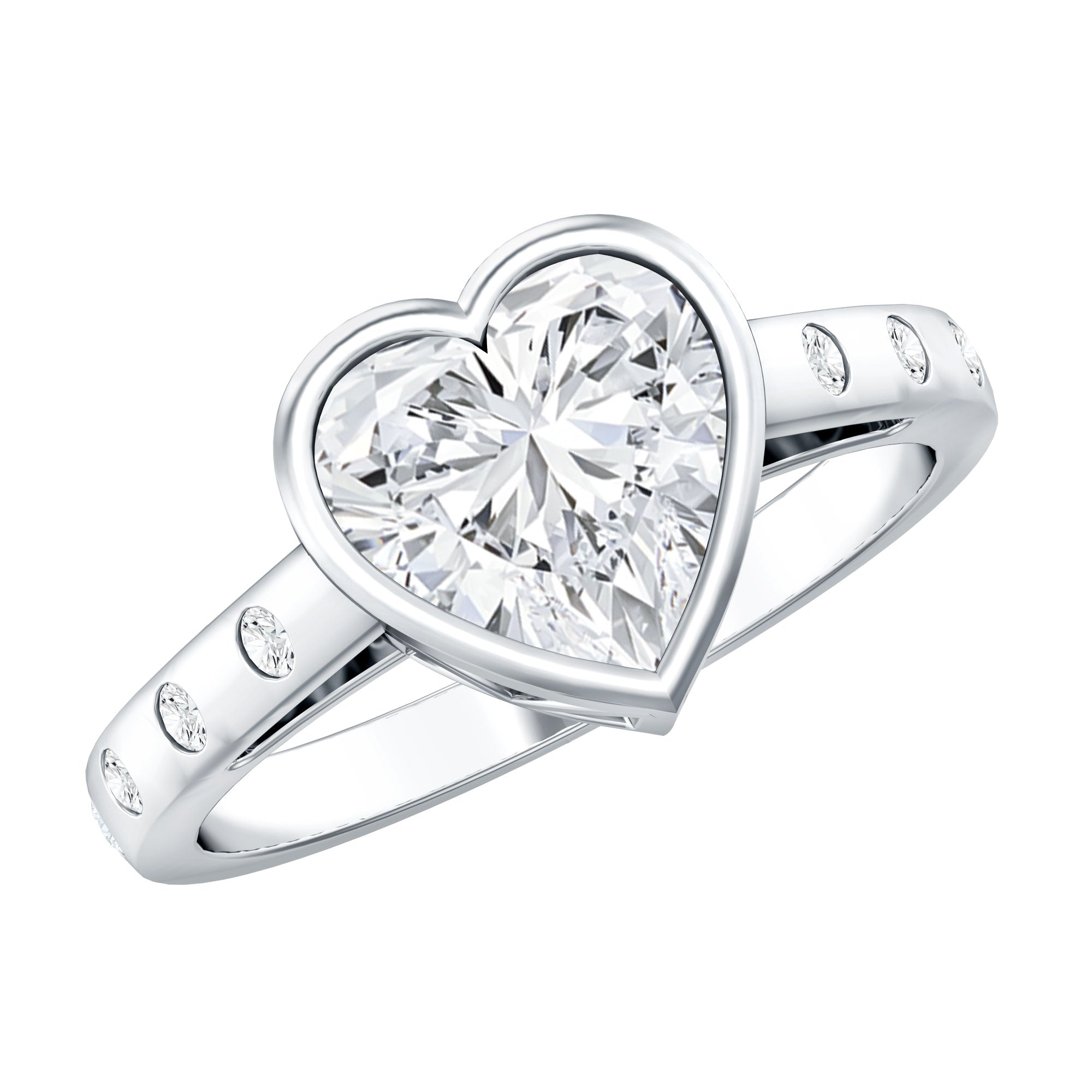 Bezel Set Brilliant Cut Lab Created Diamond Heart Engagement Ring For Women Lab - ( EF-VS ) - Rosec Jewels