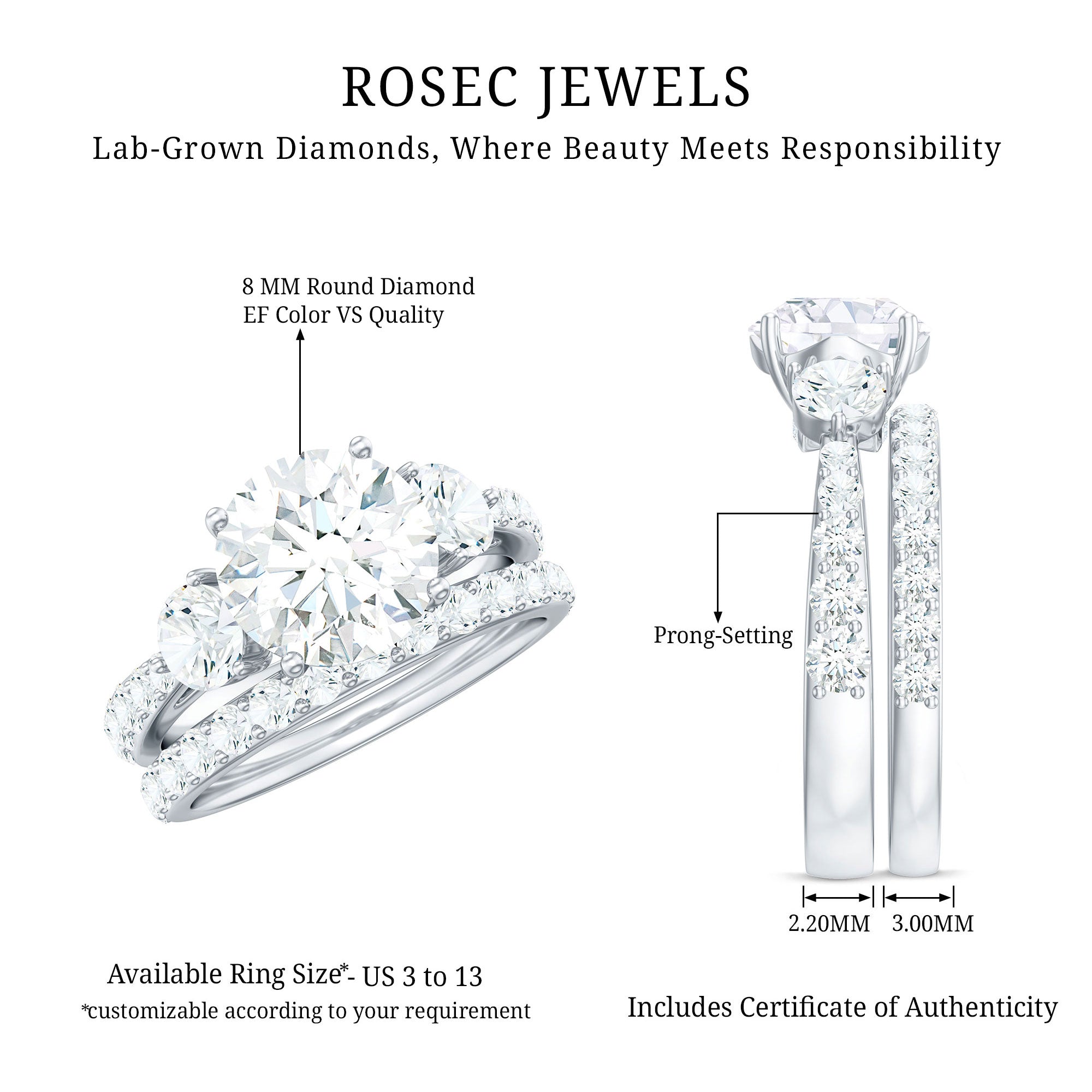 Rosec Jewels-Certified Lab Created Diamond Marriage Ring Set