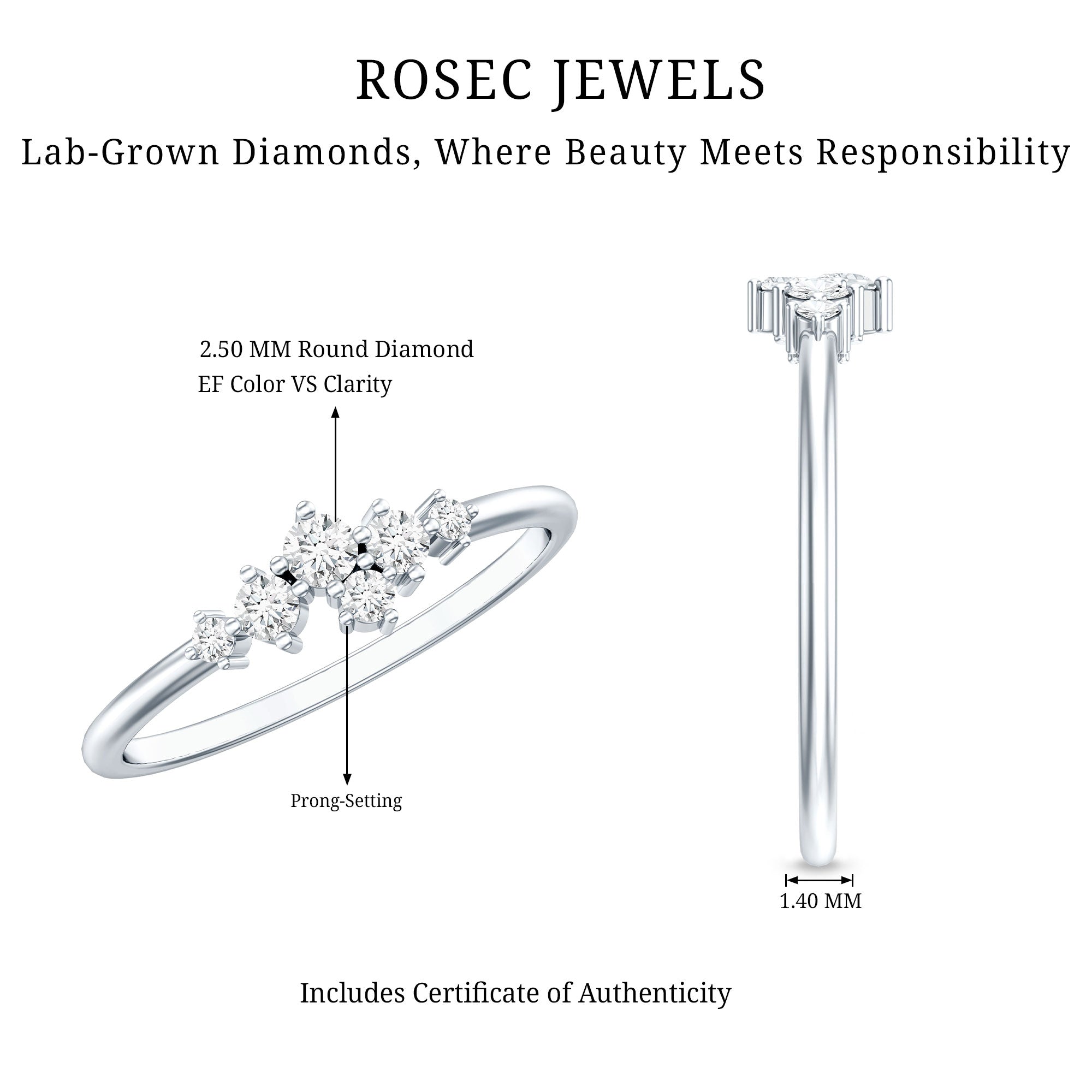 Certified Lab Created Diamond Wedding Anniversary Ring Lab - ( EF-VS ) - Rosec Jewels