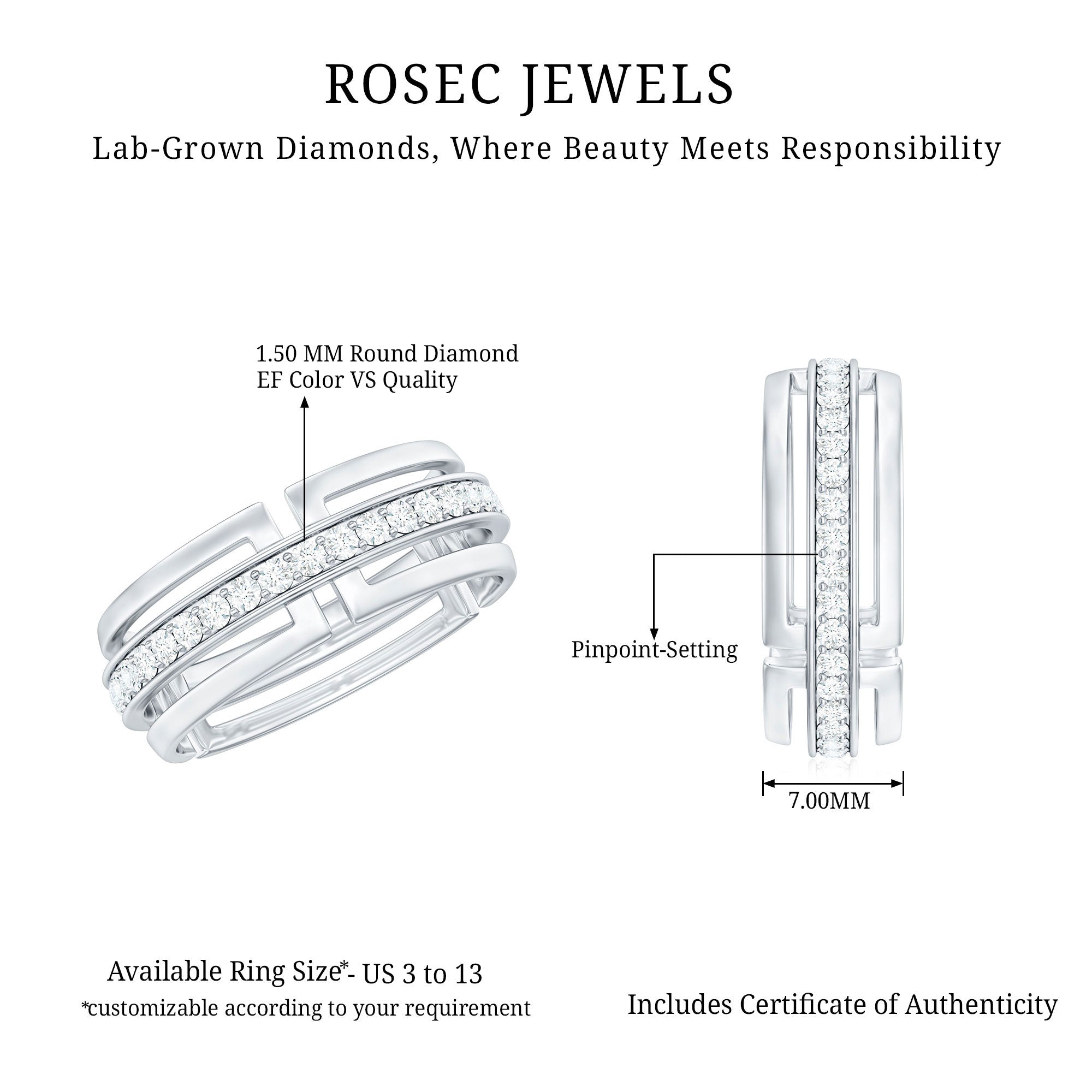 Rosec Jewels-Certified Lab Created Diamond Unisex Wedding Band