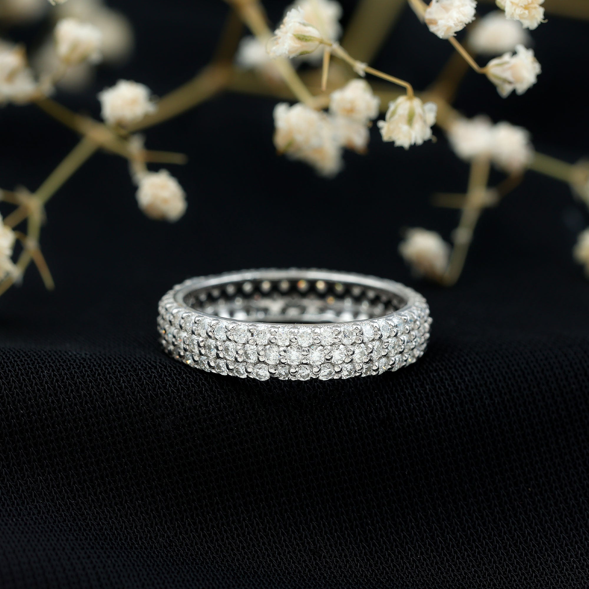 Rosec Jewels-Lab Grown Diamond 3 Row Wedding Band For Women