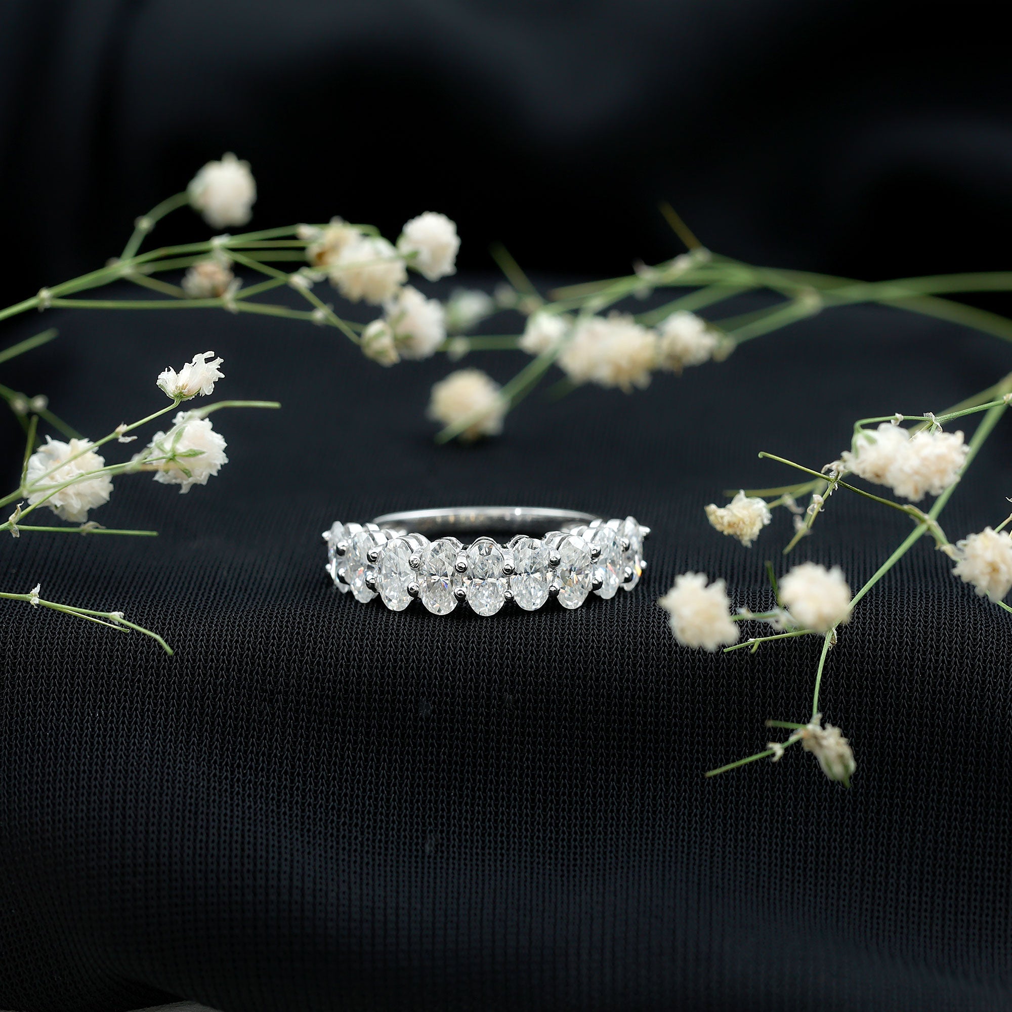 Brilliant Cut Oval Diamond Semi Eternity Ring for Women Lab - ( EF-VS ) - Rosec Jewels
