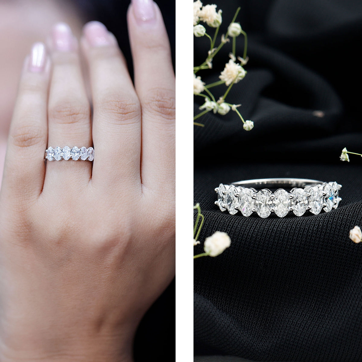 Brilliant Cut Oval Diamond Semi Eternity Ring for Women Lab - ( EF-VS ) - Rosec Jewels