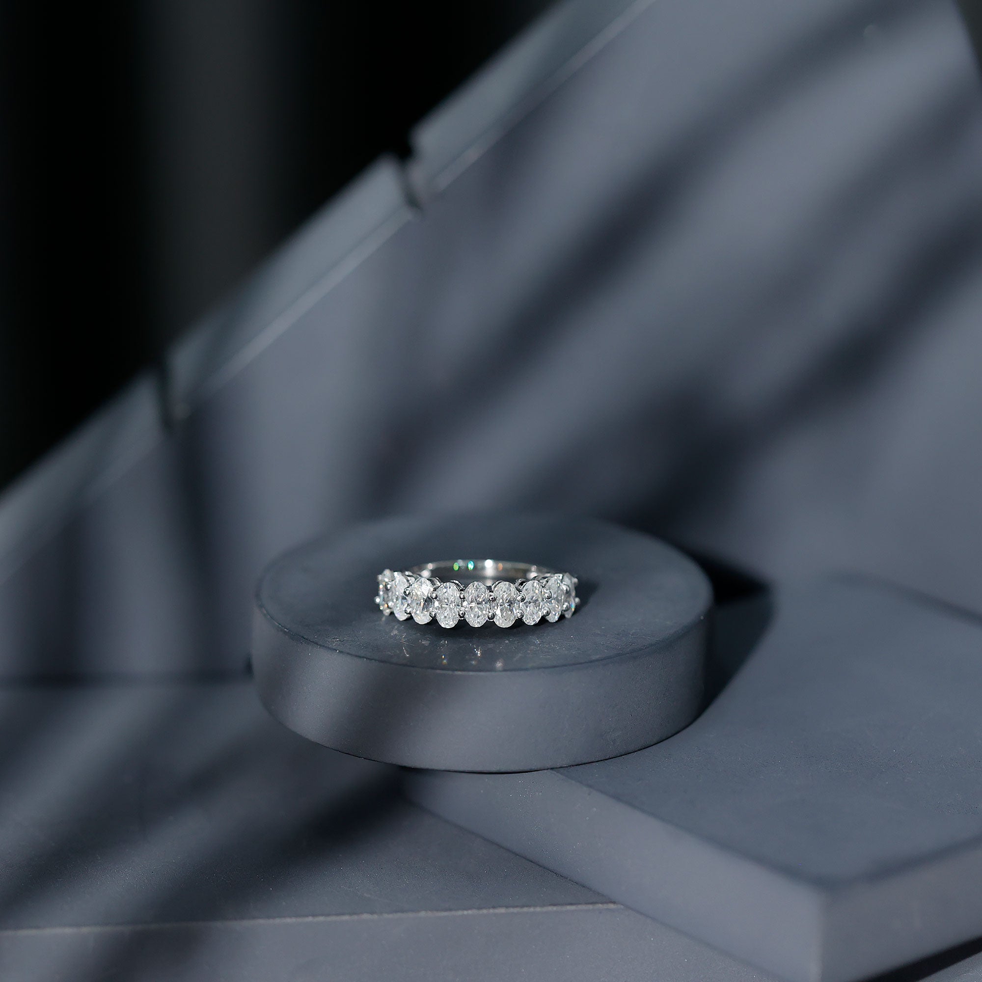 Brilliant Cut Oval Diamond Semi Eternity Ring for Women Lab - ( EF-VS ) - Rosec Jewels