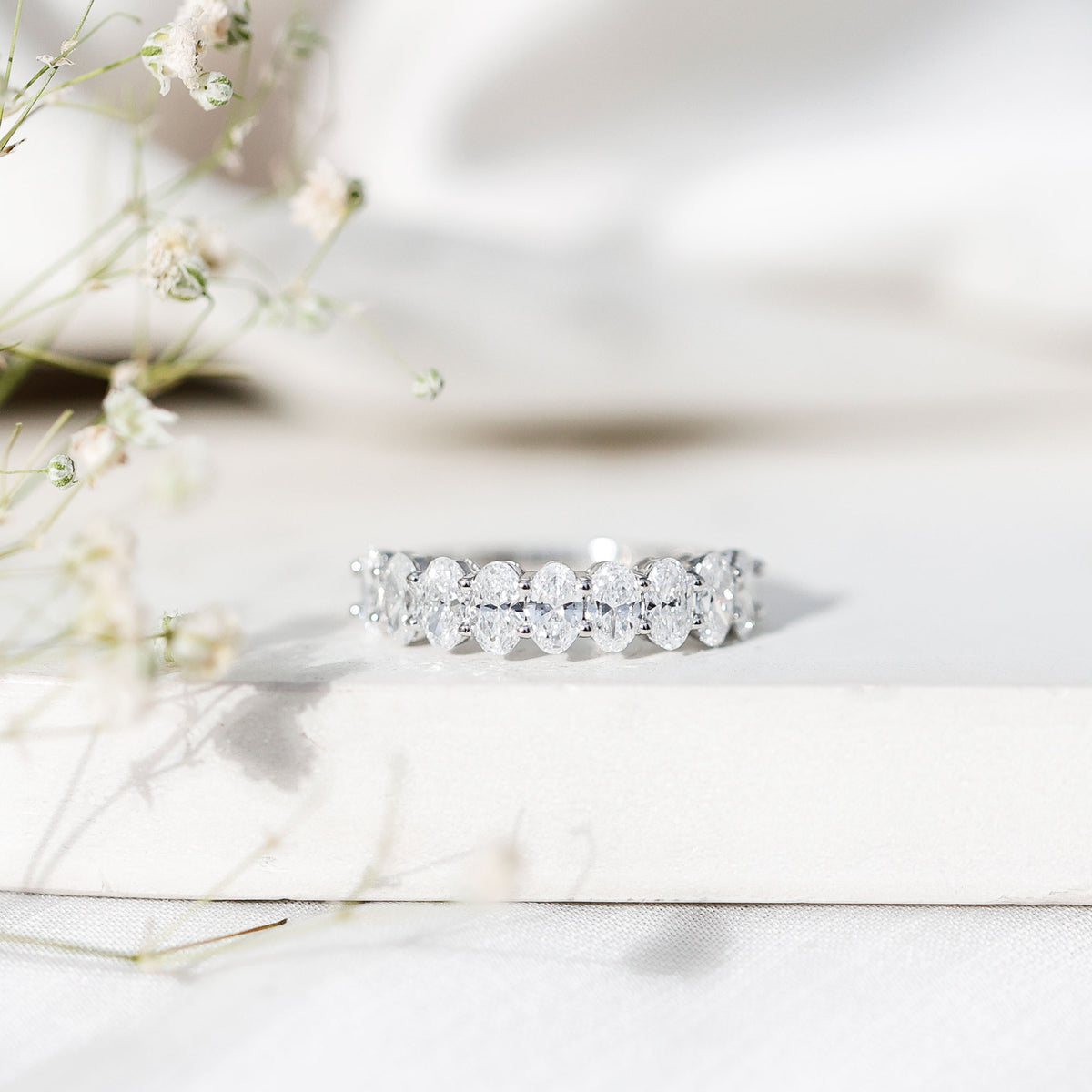 Brilliant Cut Oval Diamond Semi Eternity Ring for Women Lab - ( EF-VS ) - Rosec Jewels
