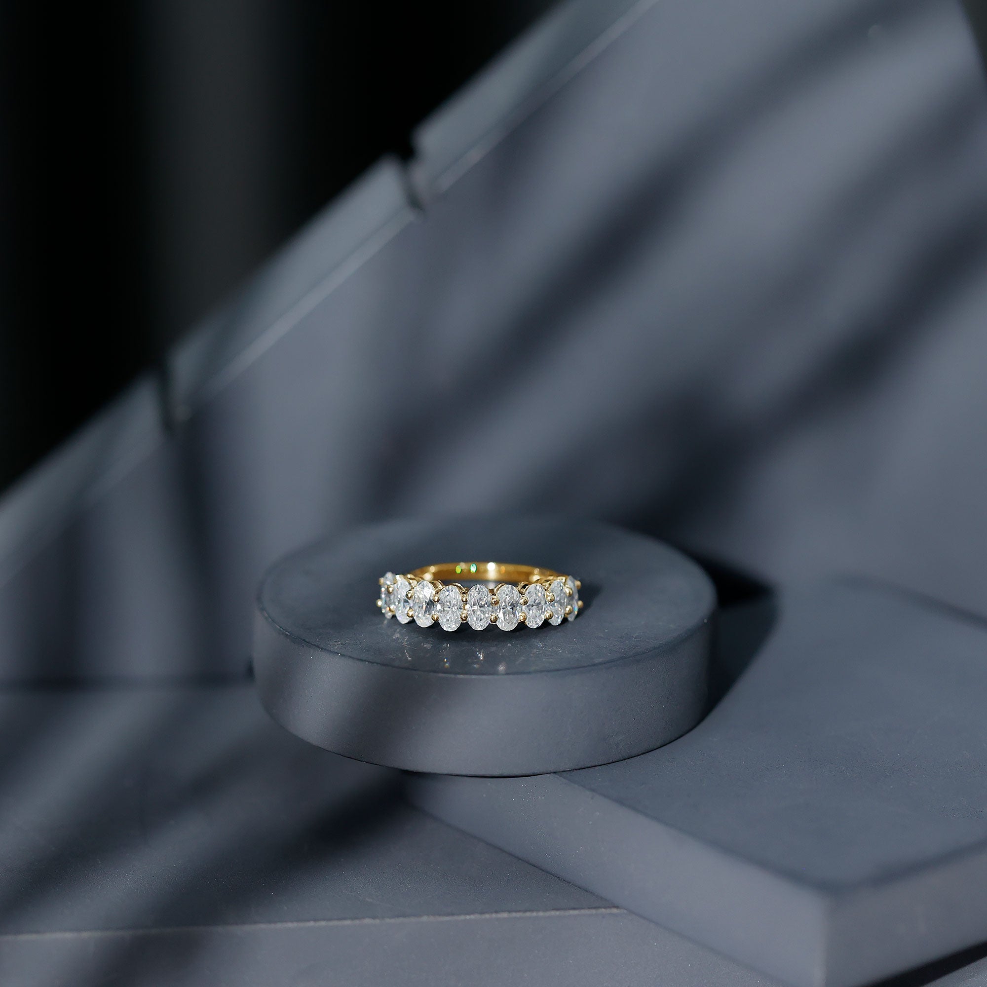 Brilliant Cut Oval Diamond Semi Eternity Ring for Women Lab - ( EF-VS ) - Rosec Jewels