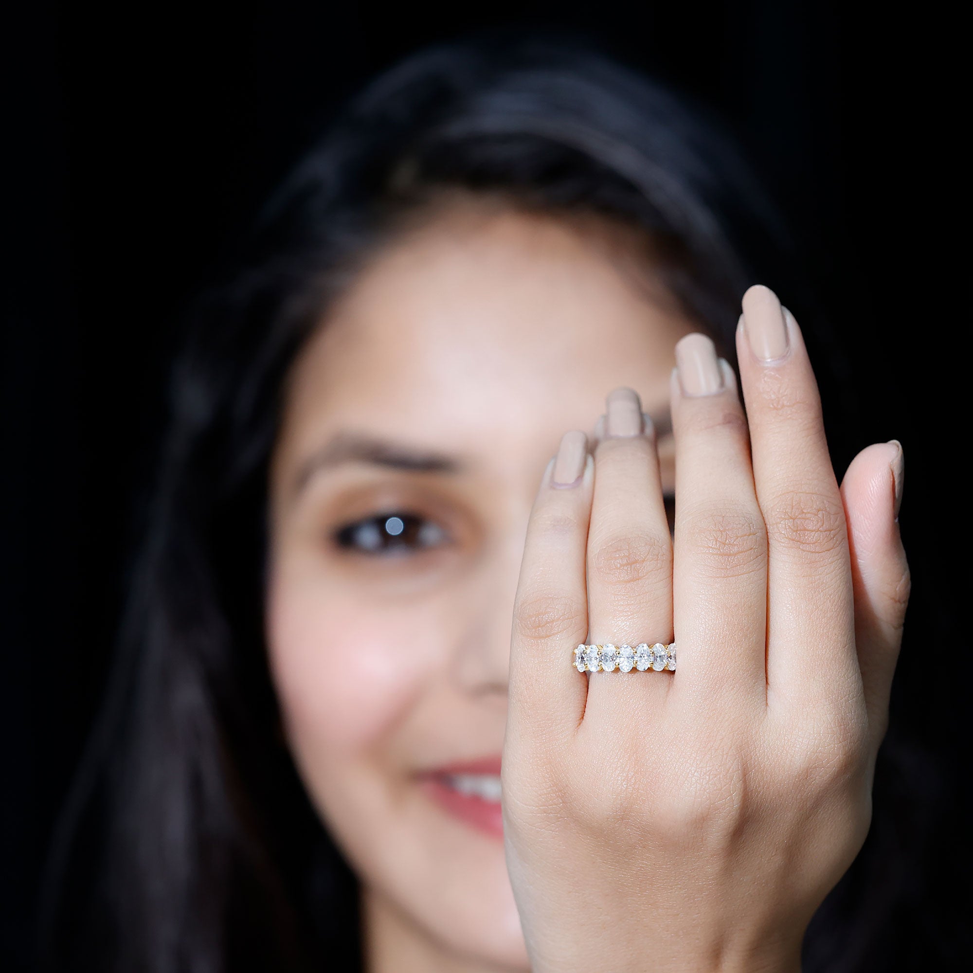 Brilliant Cut Oval Diamond Semi Eternity Ring for Women Lab - ( EF-VS ) - Rosec Jewels