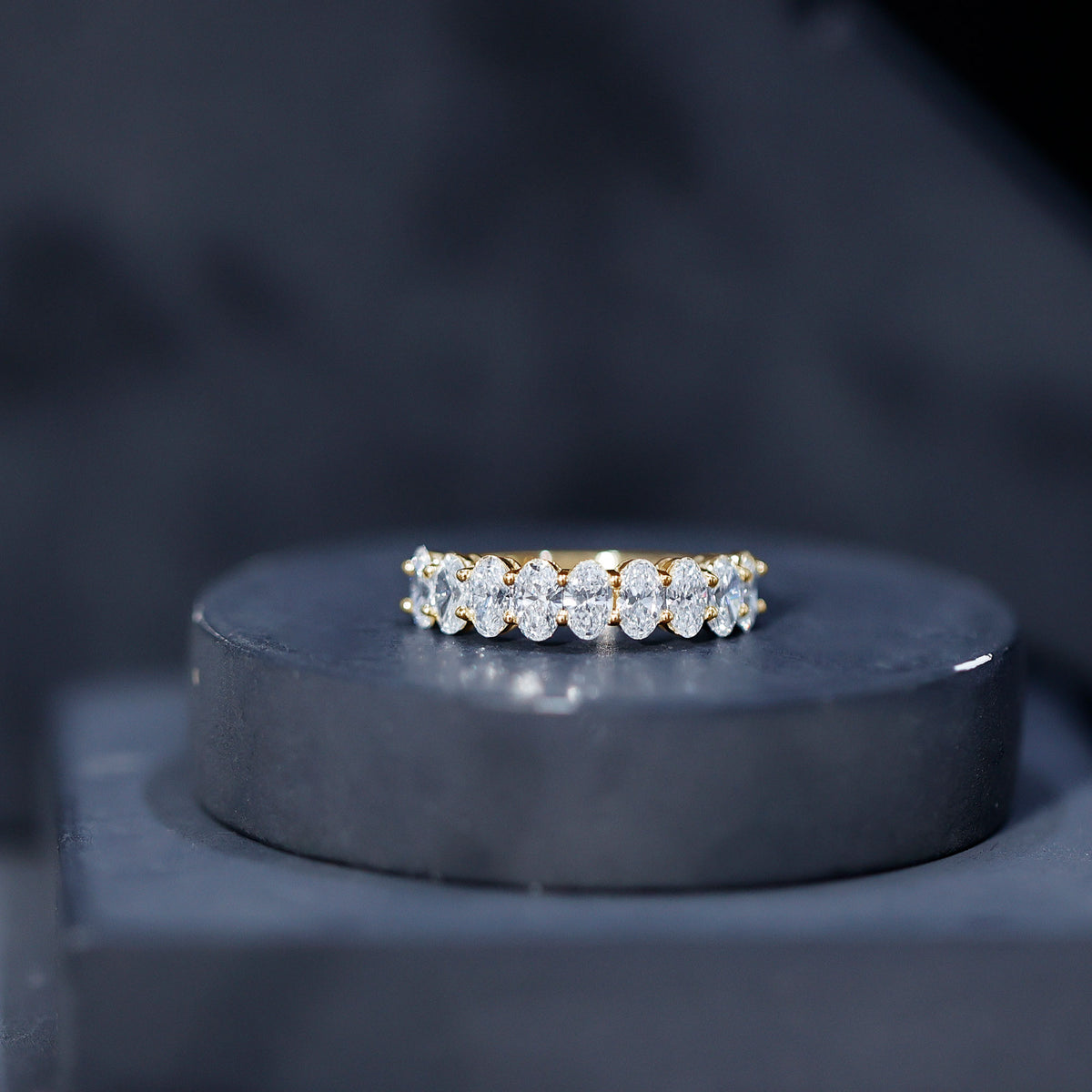 Brilliant Cut Oval Diamond Semi Eternity Ring for Women Lab - ( EF-VS ) - Rosec Jewels