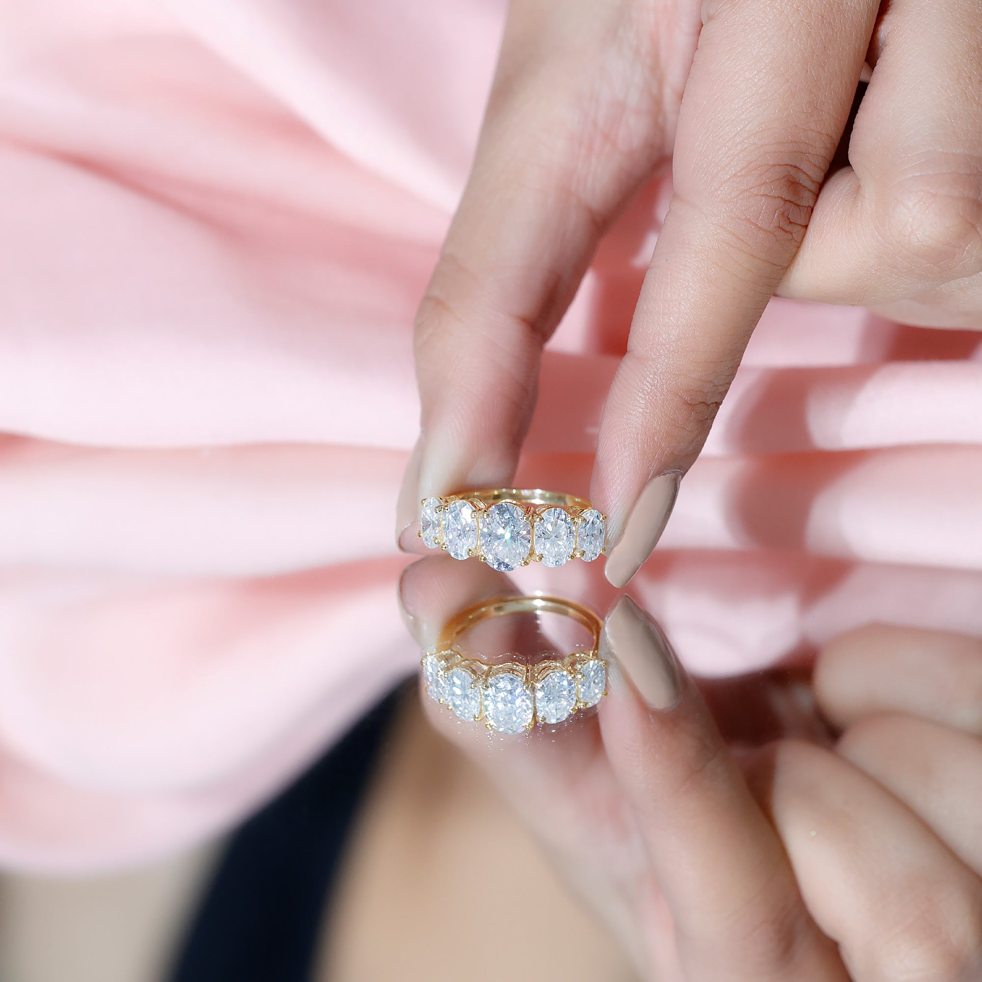 Lab Grown Diamond 5 Stone Statement Ring Lab - ( EF-VS ) - Rosec Jewels