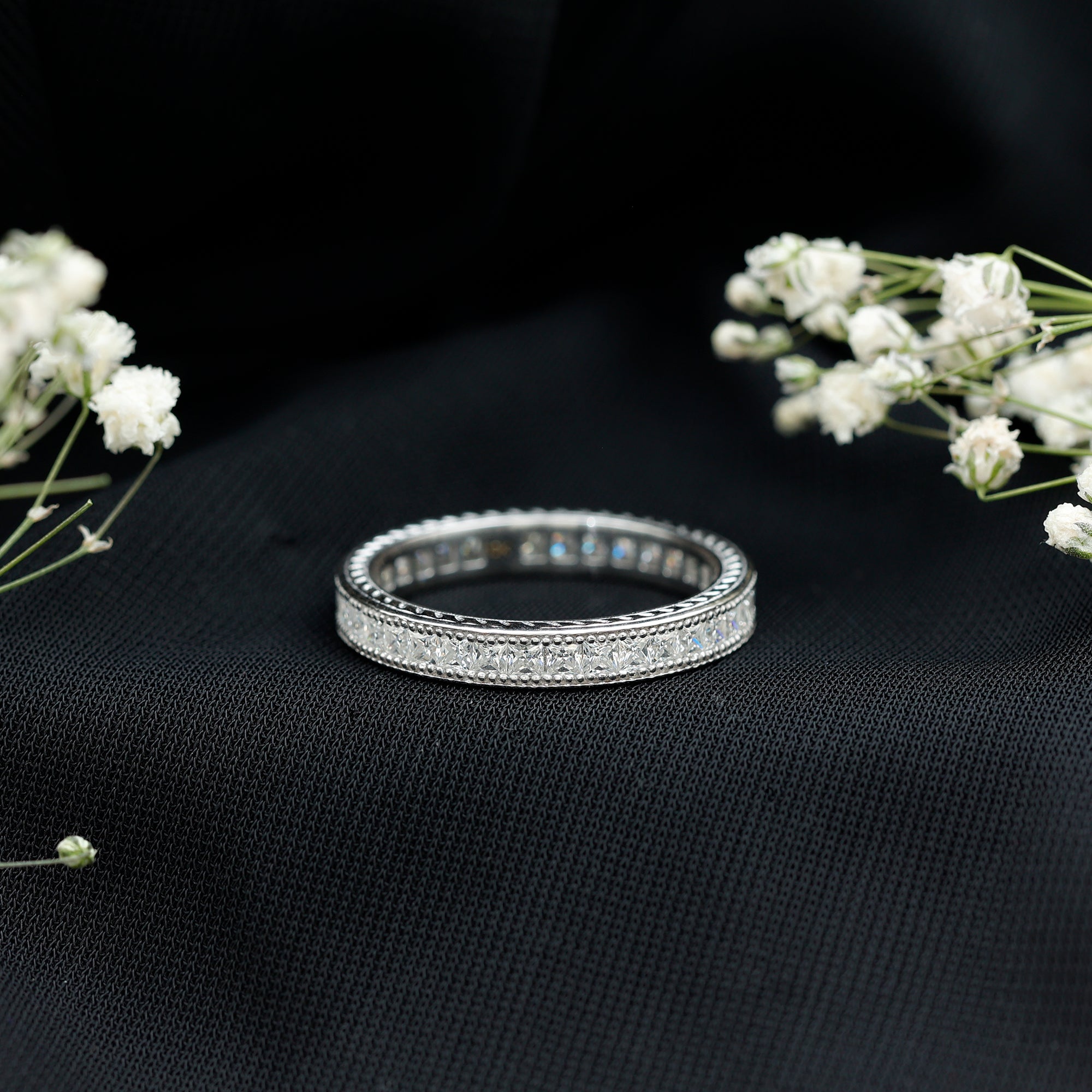 Certified Lab Created Diamond Princess Cut Wedding Band Lab - ( EF-VS ) - Rosec Jewels