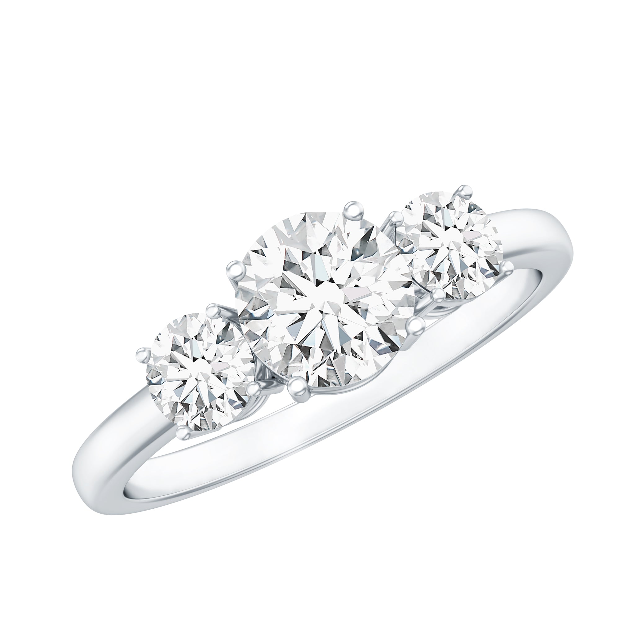 Round Cut Lab Grown Diamond 3 Stone Ring For Women