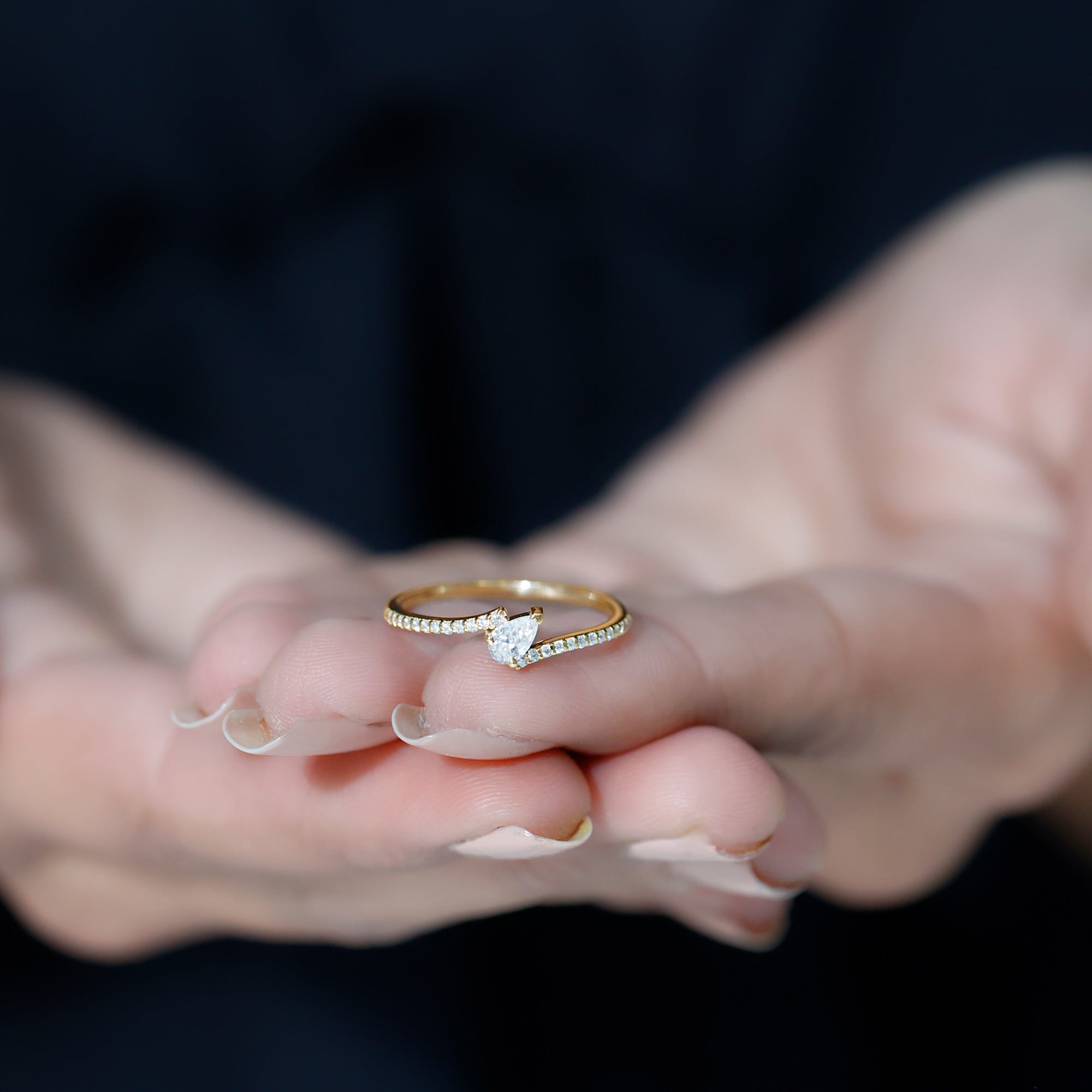 Rosec Jewels-Pear Cut Lab Grown Diamond Bypass Promise Ring