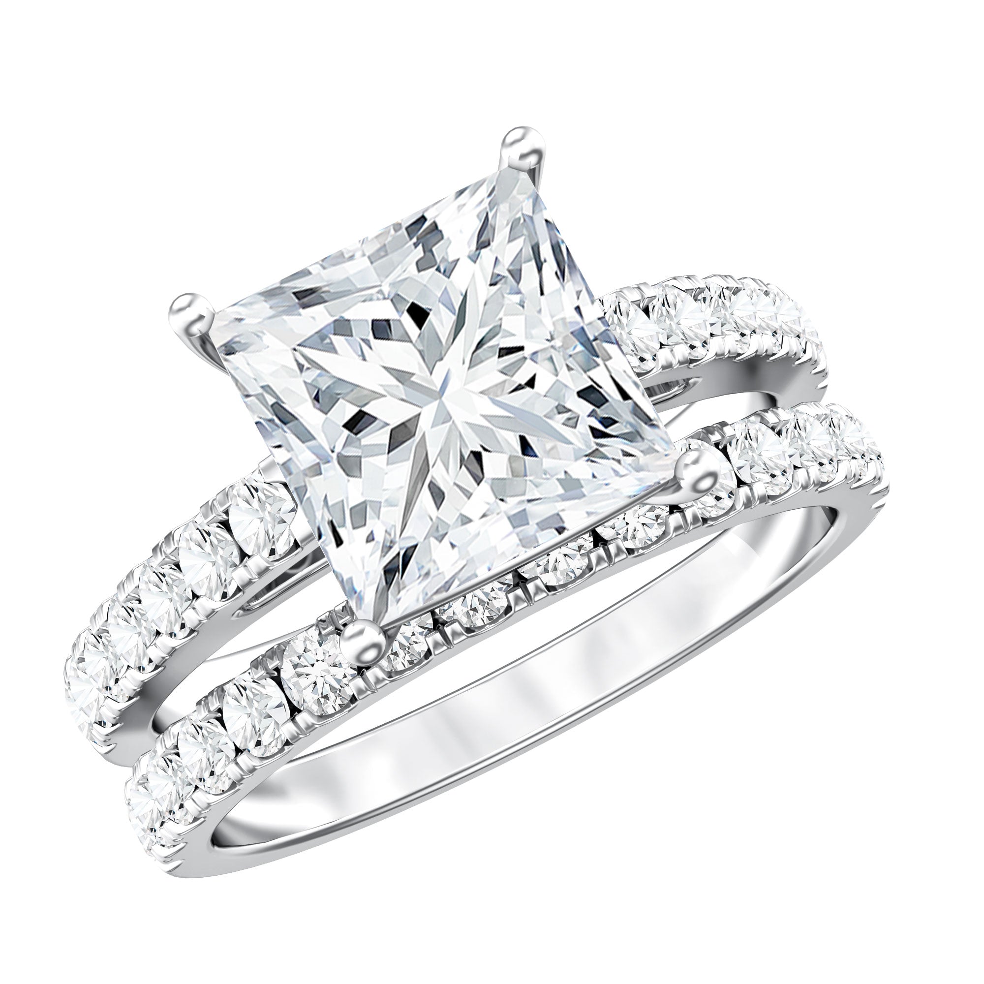 IGI Certified 1 Carat Lab Grown Diamond Princess Cut Engagement Ring with Band Lab - ( E-VS1 ) - Rosec Jewels