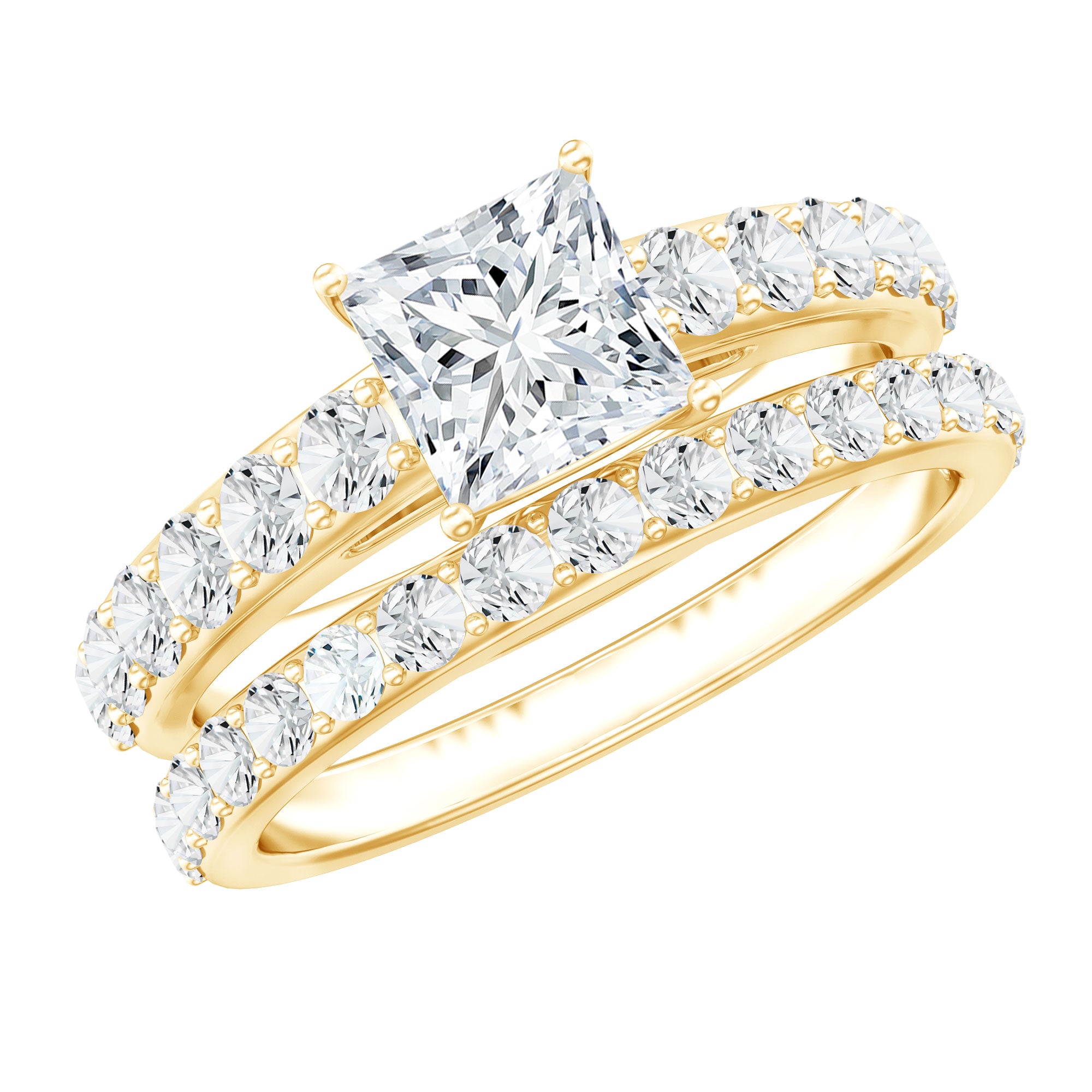 IGI Certified 1 Carat Lab Grown Diamond Princess Cut Engagement Ring with Band Lab - ( EF-VS ) - Rosec Jewels