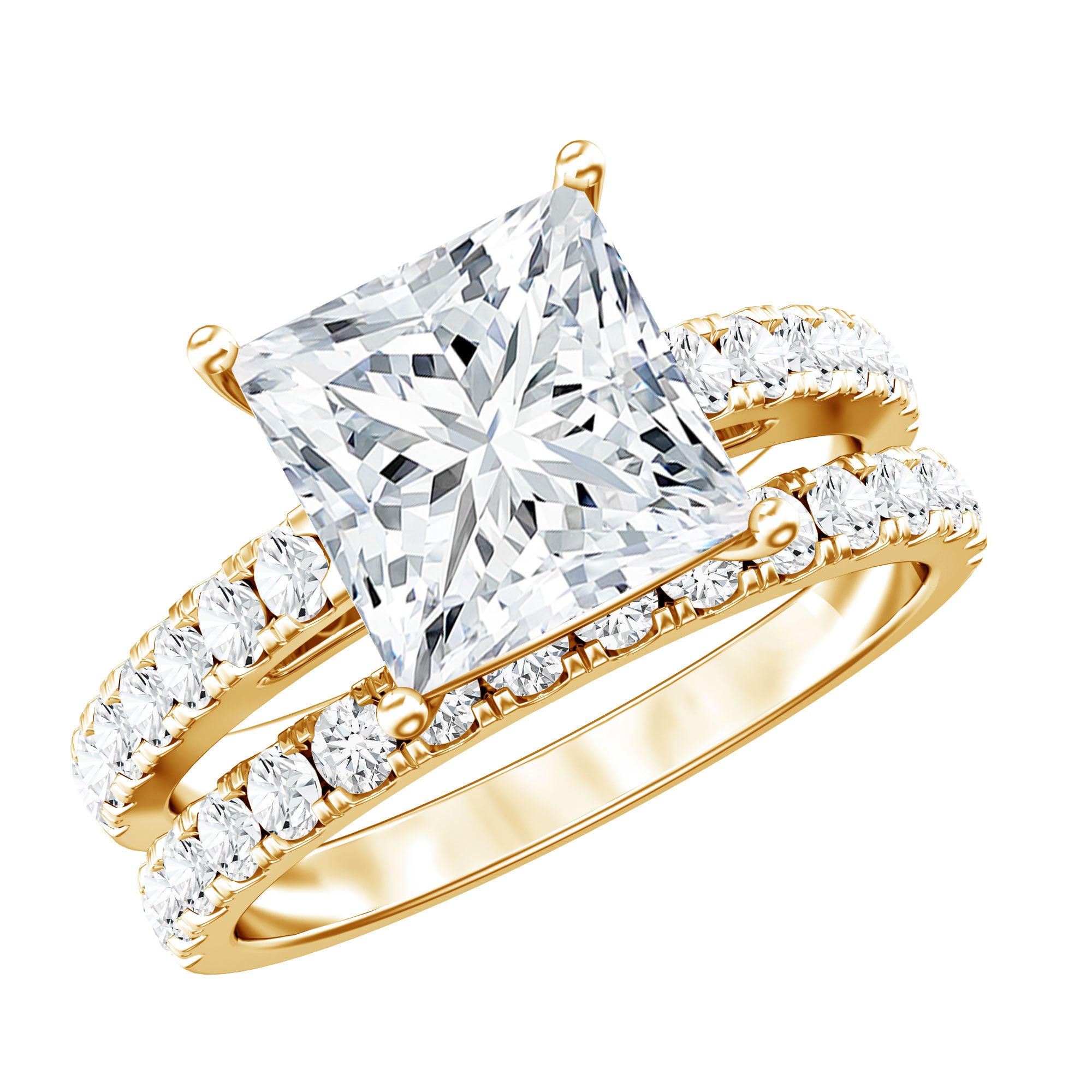 IGI Certified 1 Carat Lab Grown Diamond Princess Cut Engagement Ring with Band Lab - ( E-VS1 ) - Rosec Jewels