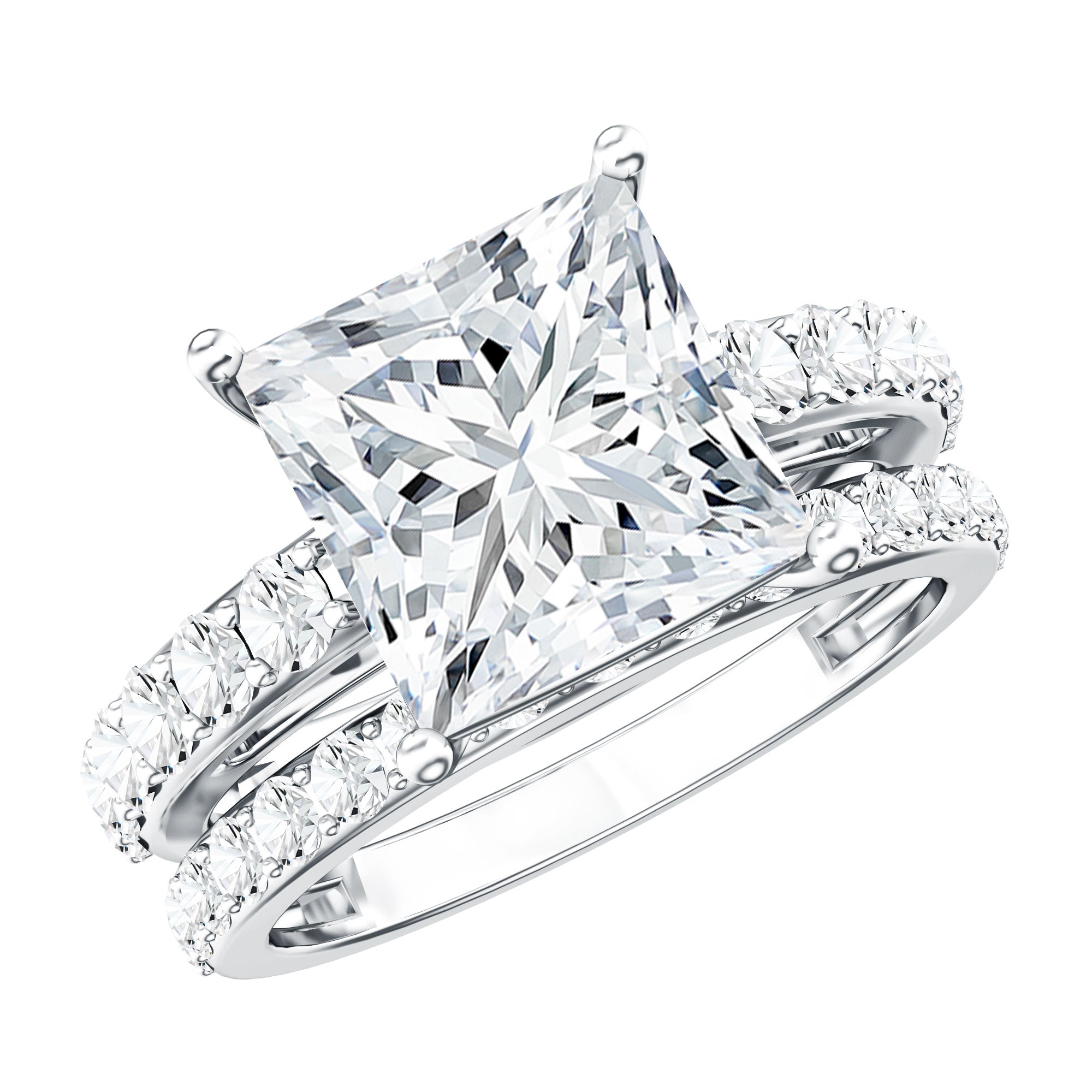 4 Carat IGI Certified Lab Grown Diamond Princess Cut Bridal Ring Set Lab - ( E-VS1 ) - Rosec Jewels